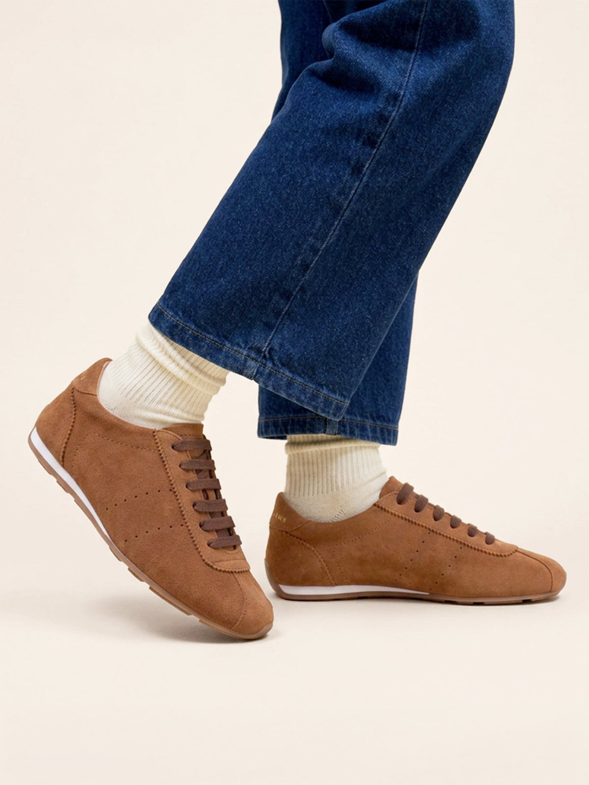 baskets fines cuir daim cognac femme JULES & JENN