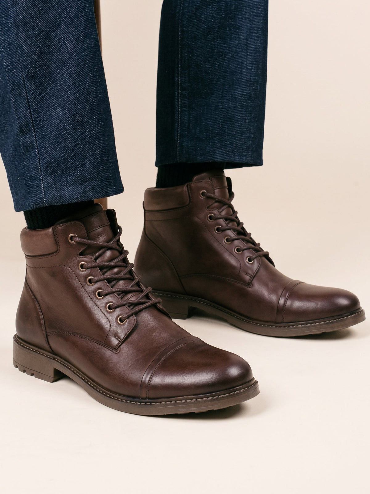 boots rangers cuir cognac homme JULES & JENN