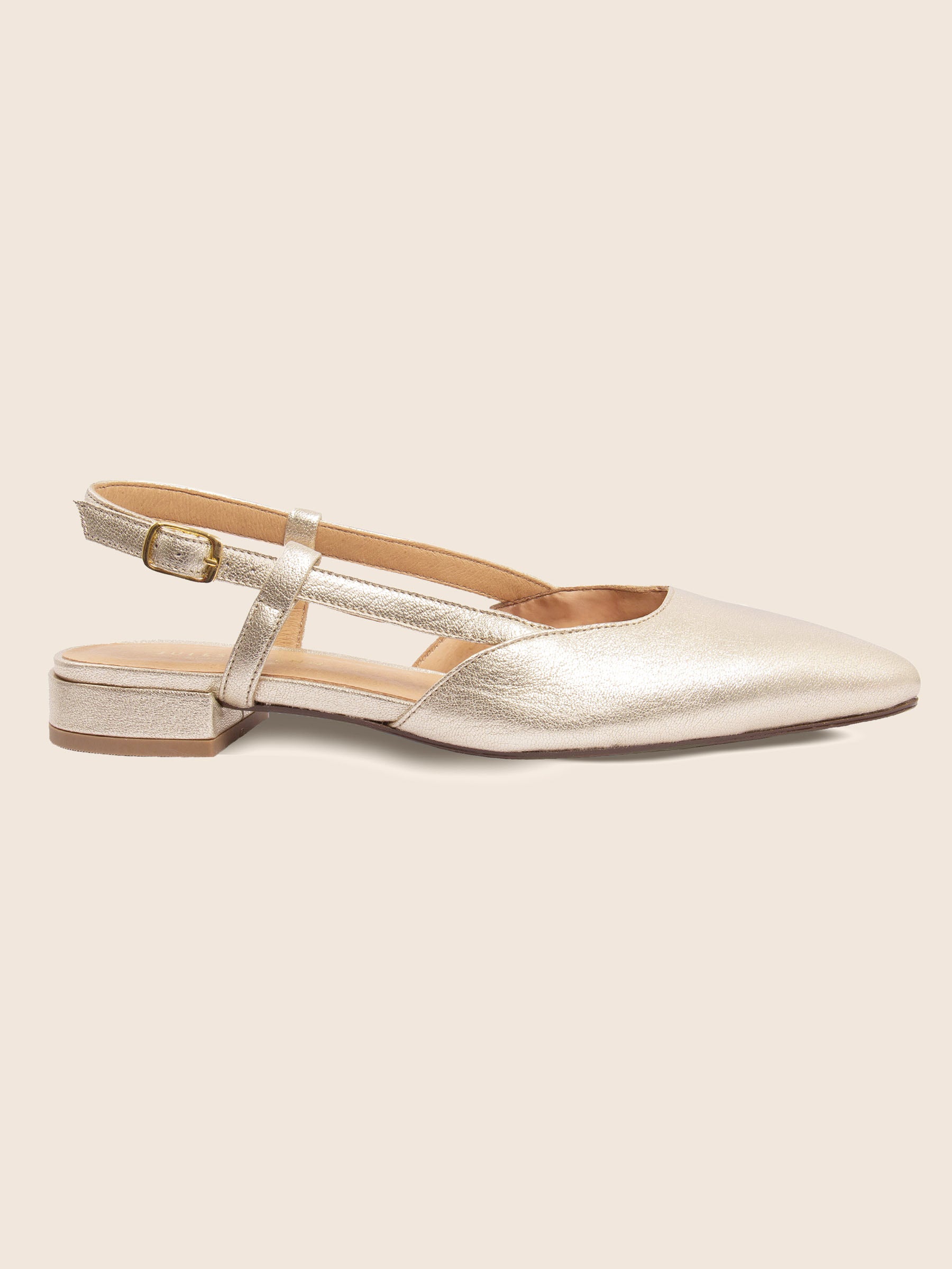 vue profil ballerines slingback cuir metallise dore jules jenn