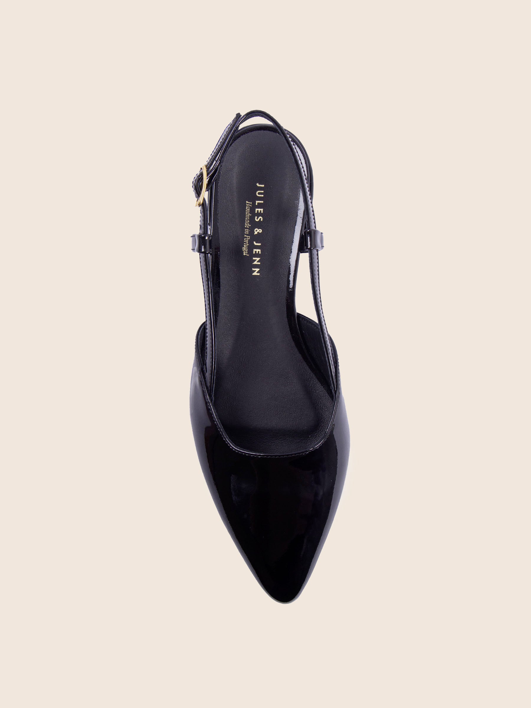 vue dessus ballerines slingback cuir vernis noir jules jenn