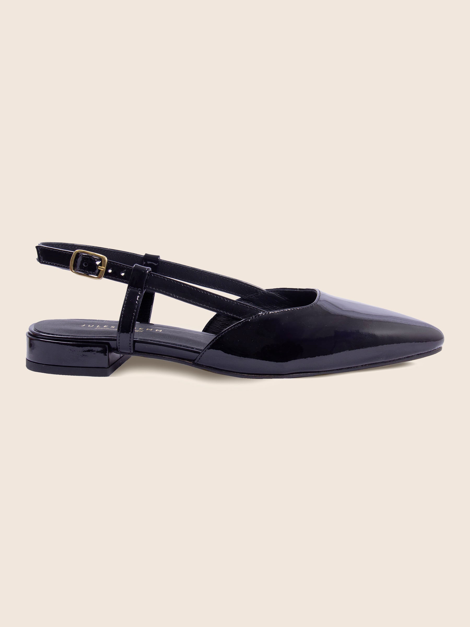vue profil ballerines slingback cuir vernis noir jules jenn