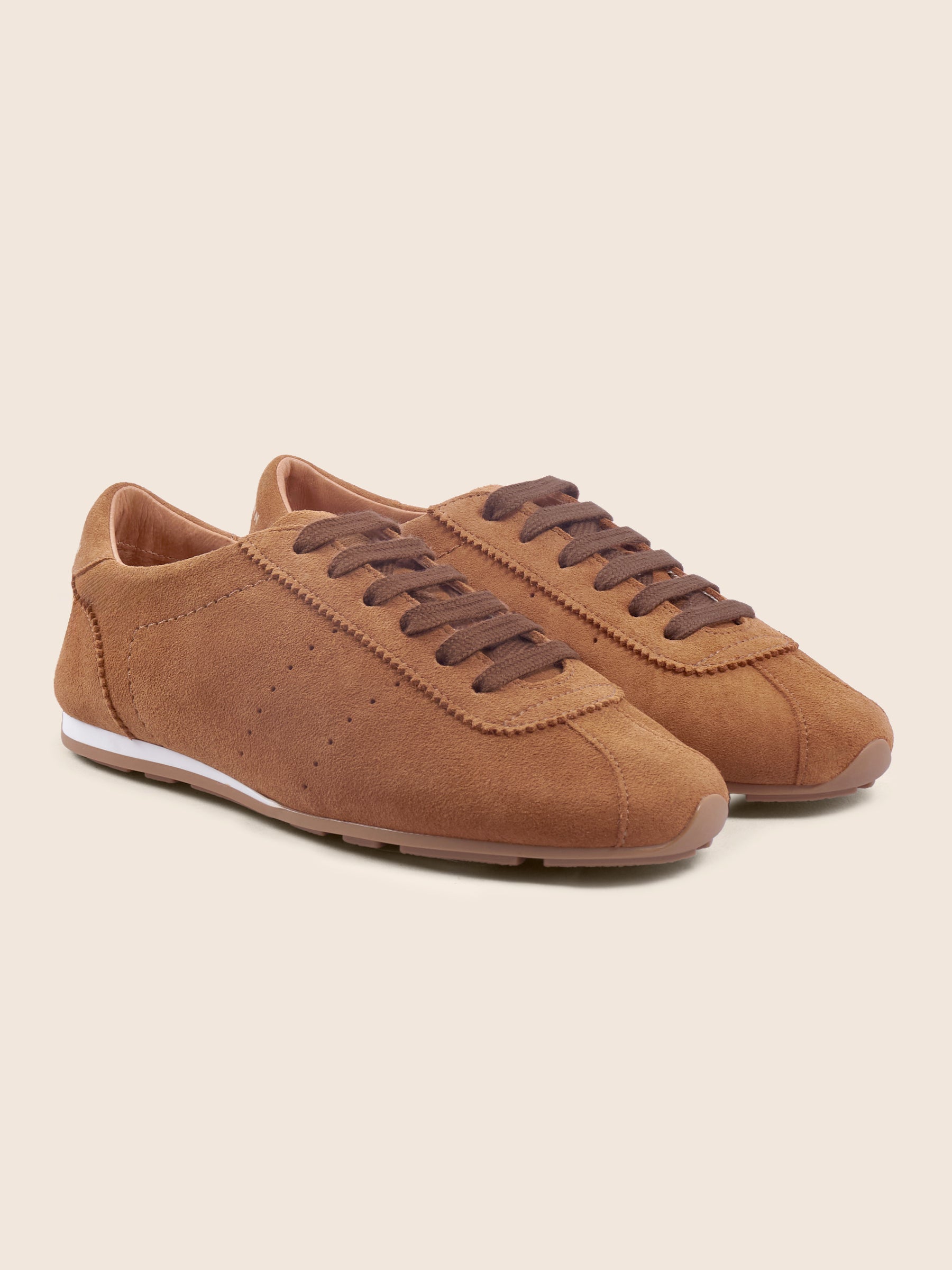 Baskets fines cuir daim cognac