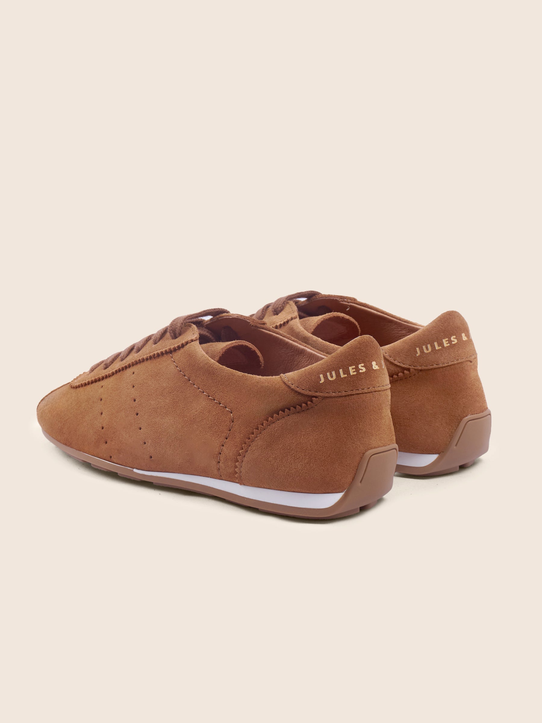 Baskets fines cuir daim cognac