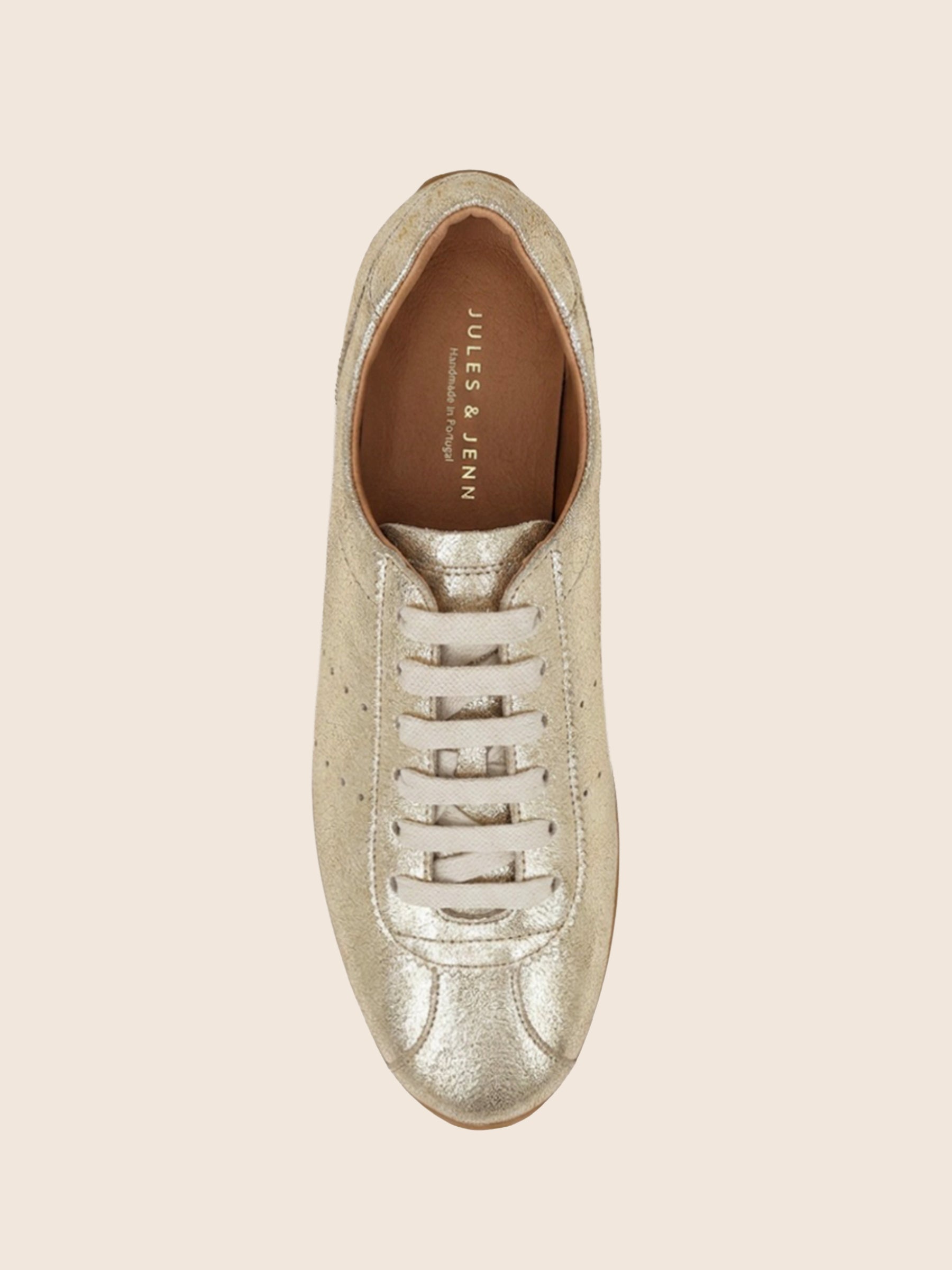 vue dessus baskets fines sofia cuir daim dore jules & jenn