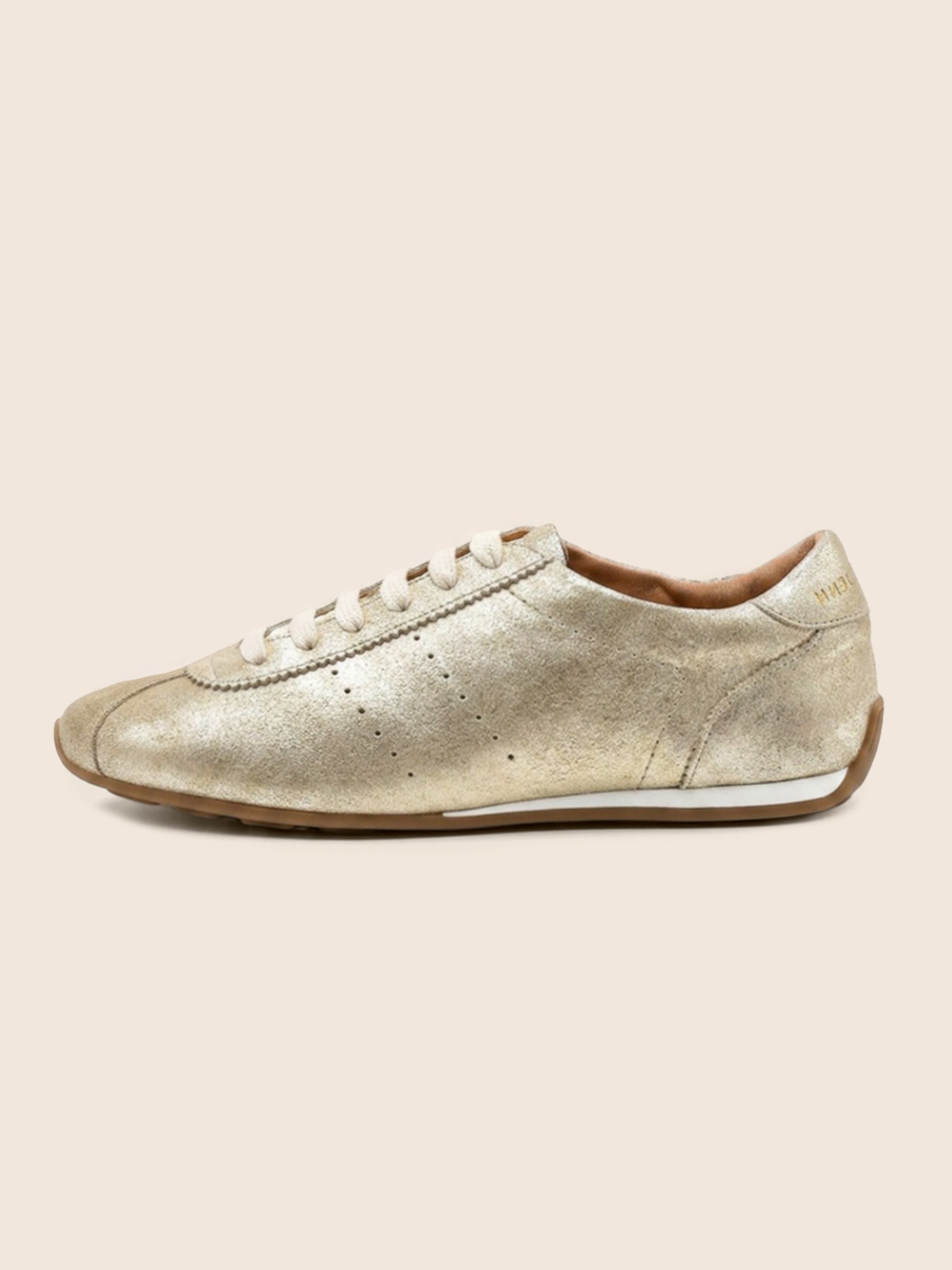 vue interieur baskets fines sofia cuir daim dore jules & jenn