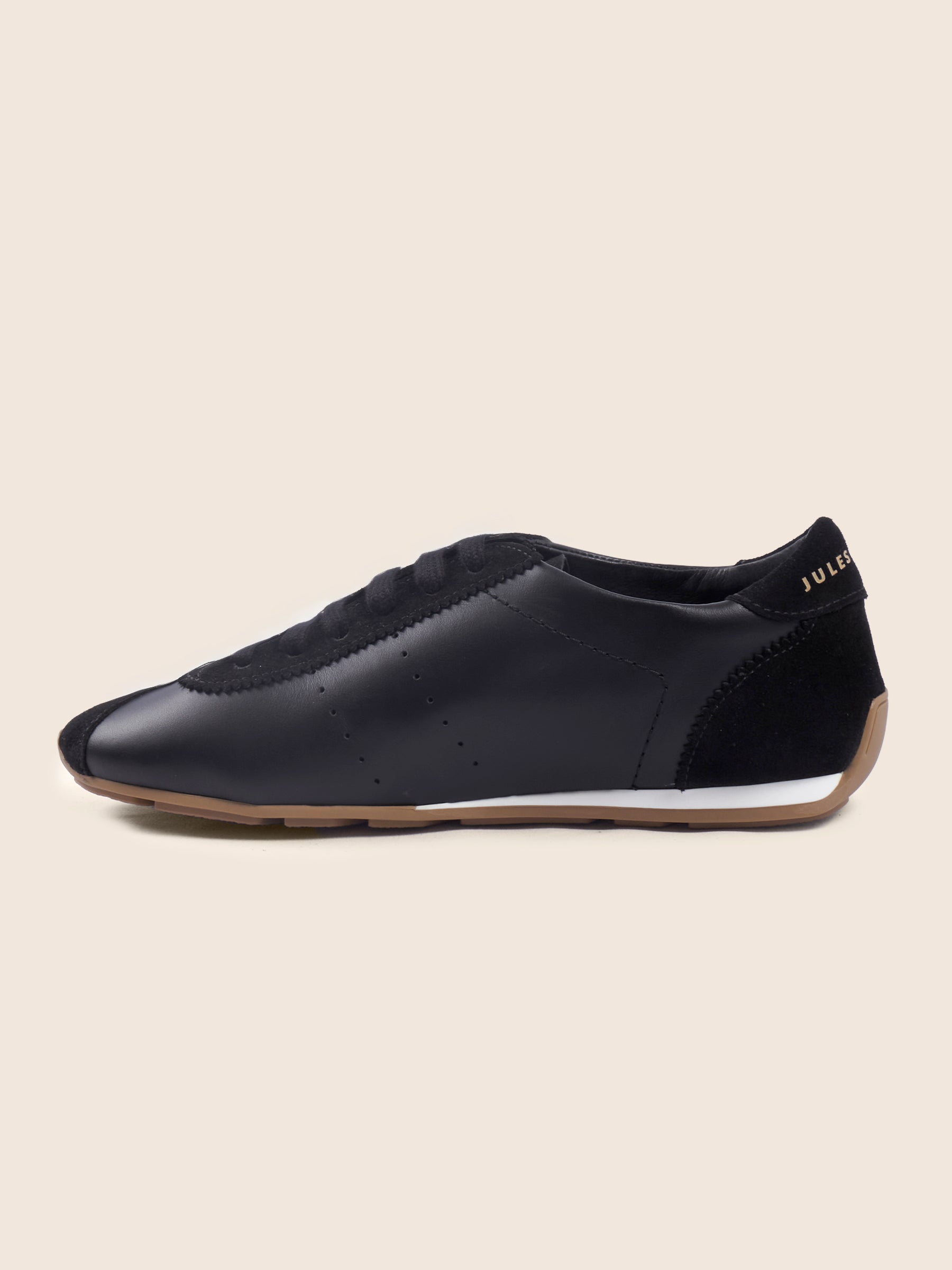 vue interieure baskets fines sofia cuir daim noir jules & jenn