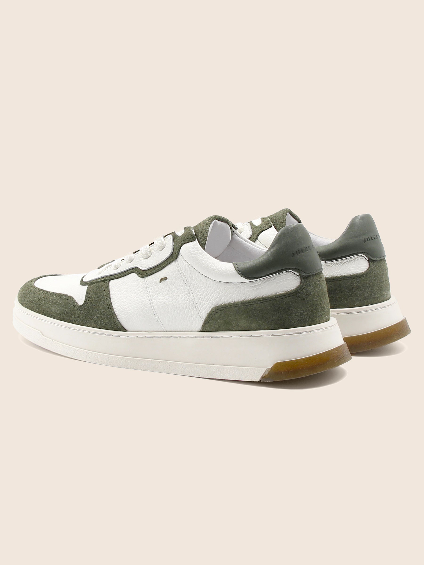 vue arriere baskets leo cuir blanc kaki jules & jenn
