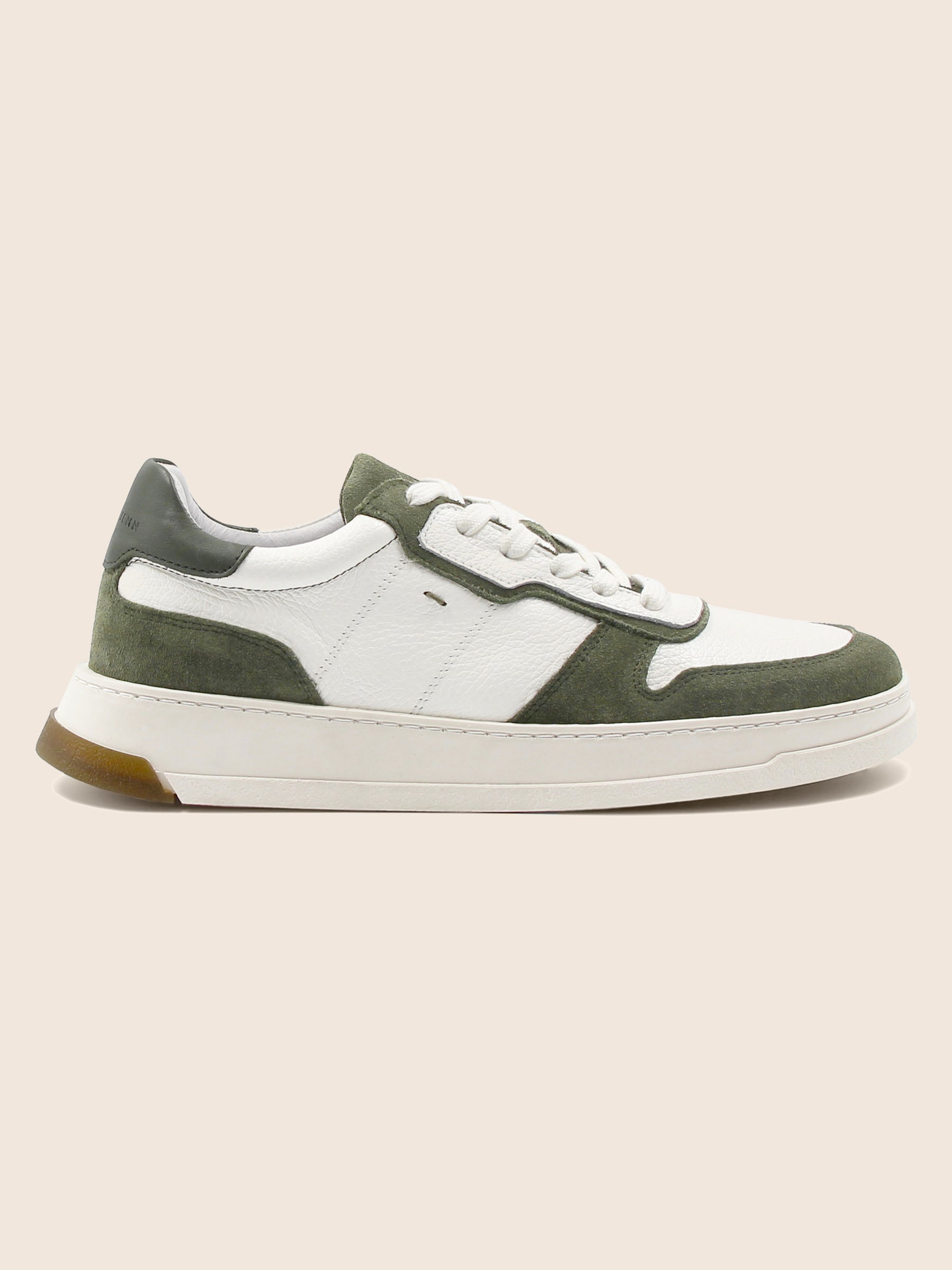 vue profil baskets leo cuir blanc kaki jules & jenn