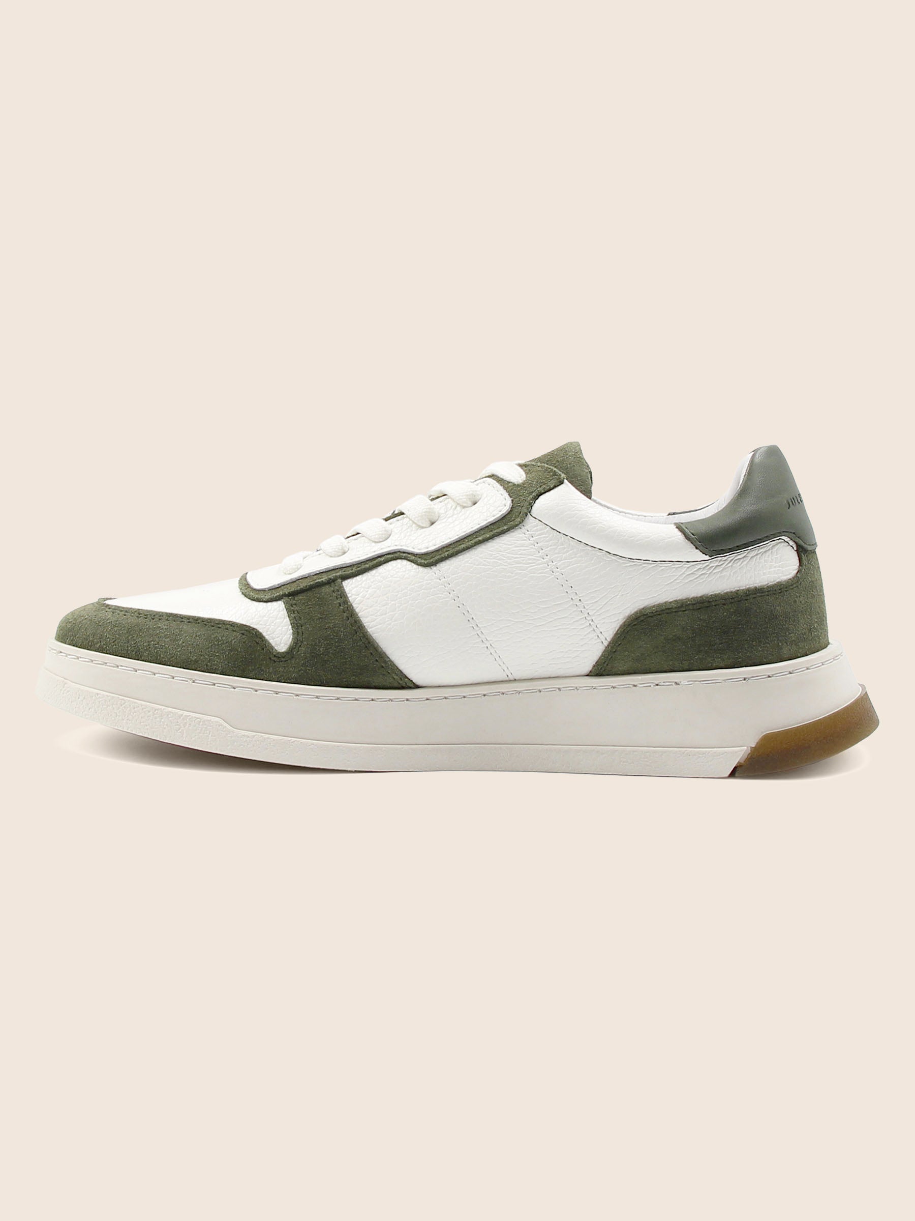 vue interne baskets leo cuir blanc kaki jules & jenn