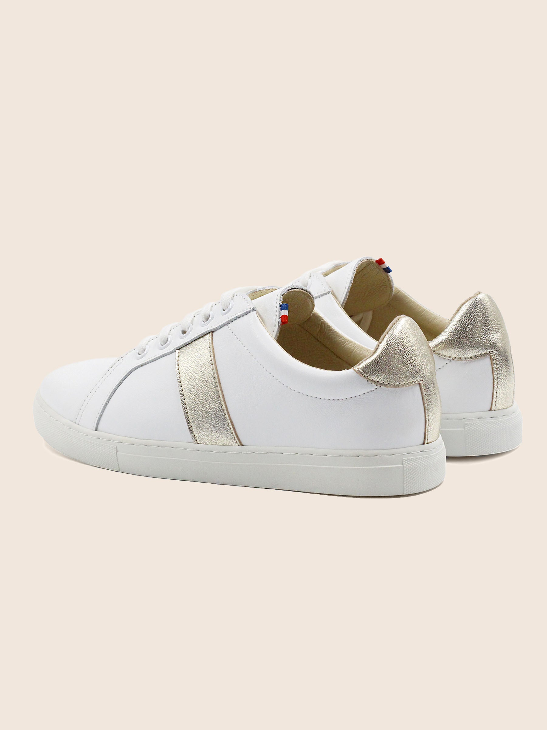 vue arriere baskets made in france cuir blanc dore jules jenn
