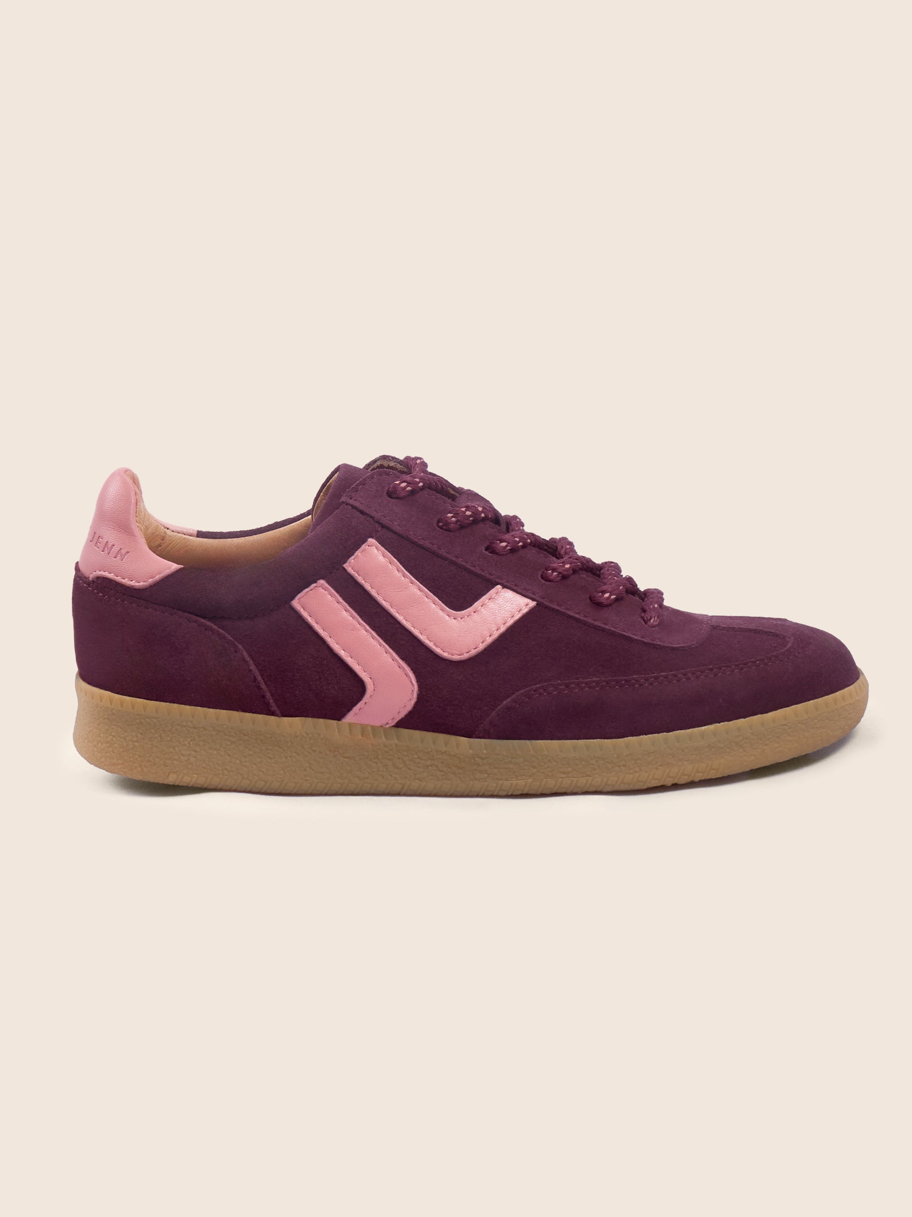 vue profil baskets ninon cuir daim bordeaux rose jules & jenn