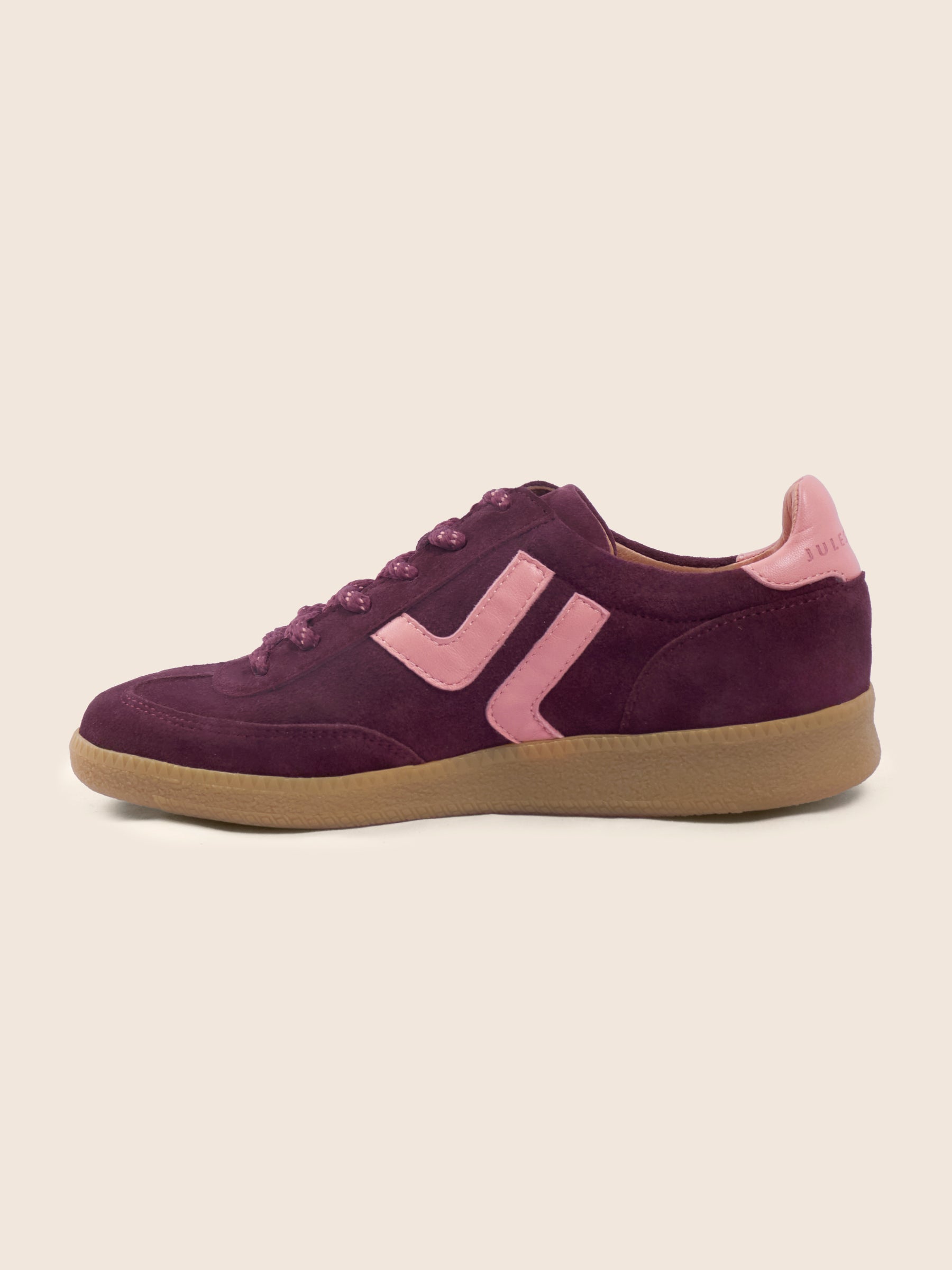 vue interieure baskets ninon cuir daim bordeaux rose jules & jenn