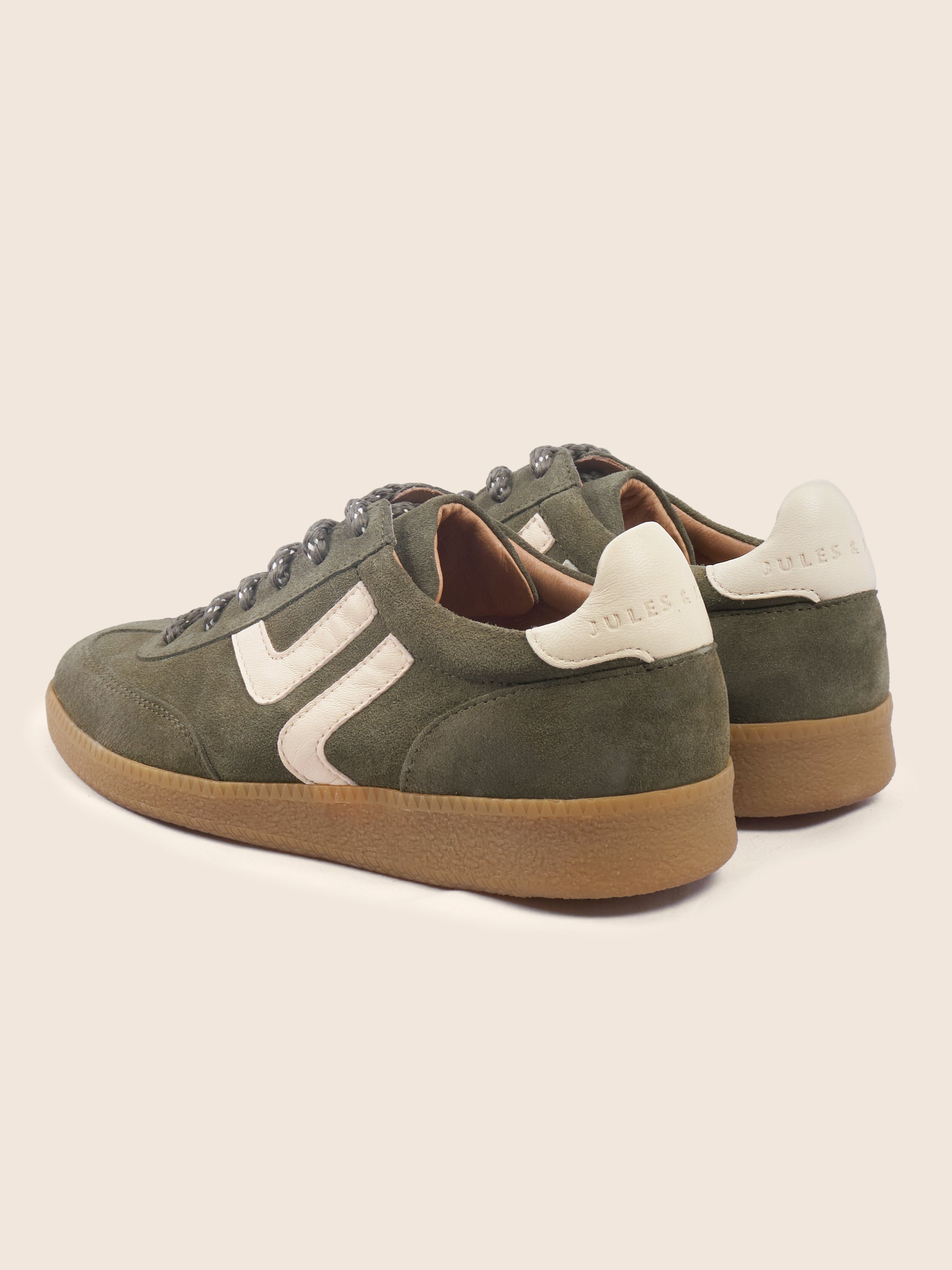 vue arriere baskets retro ninon cuir daim kaki ecru jules & jenn