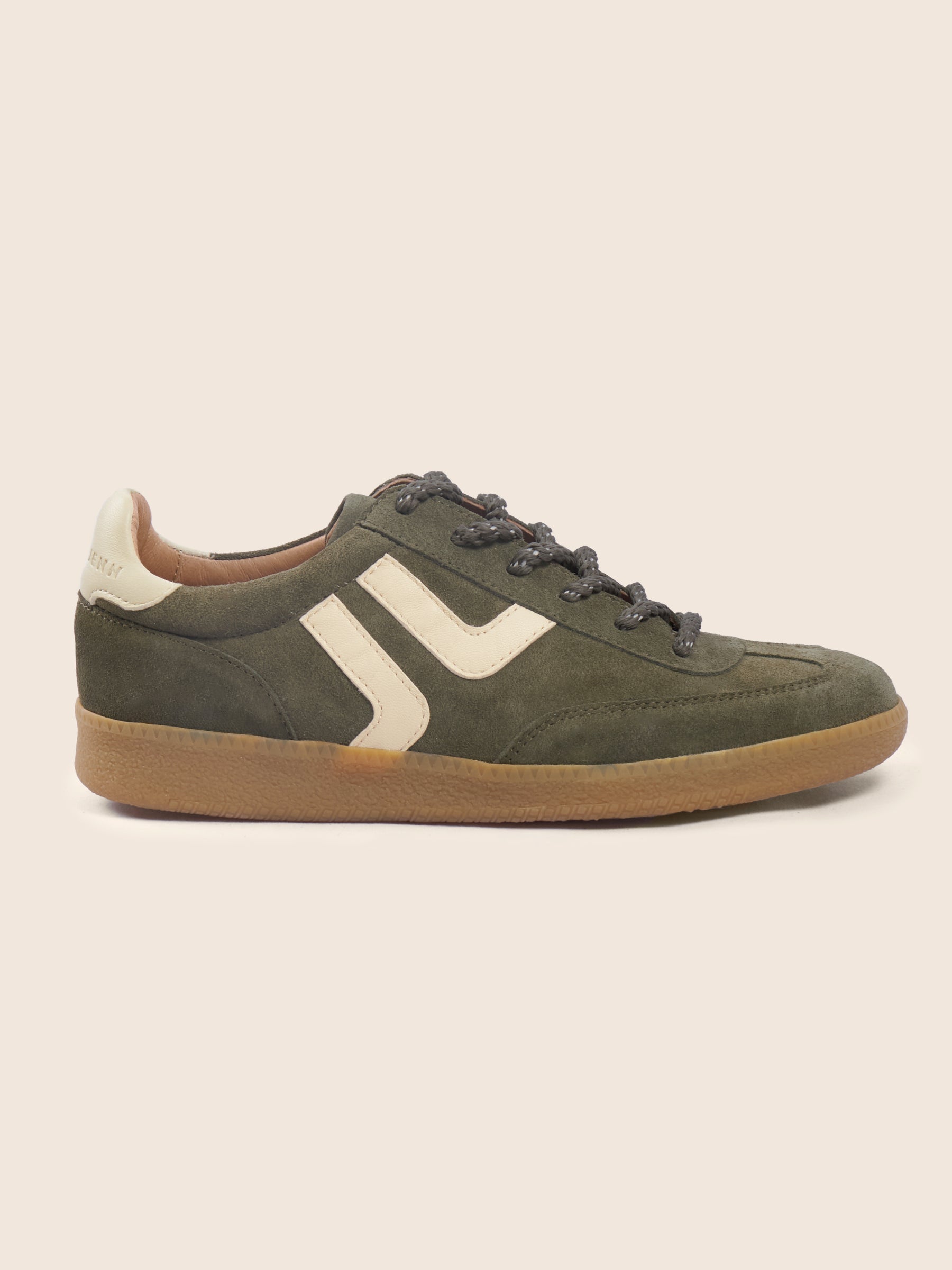 vue profil baskets retro ninon cuir daim kaki ecru jules & jenn
