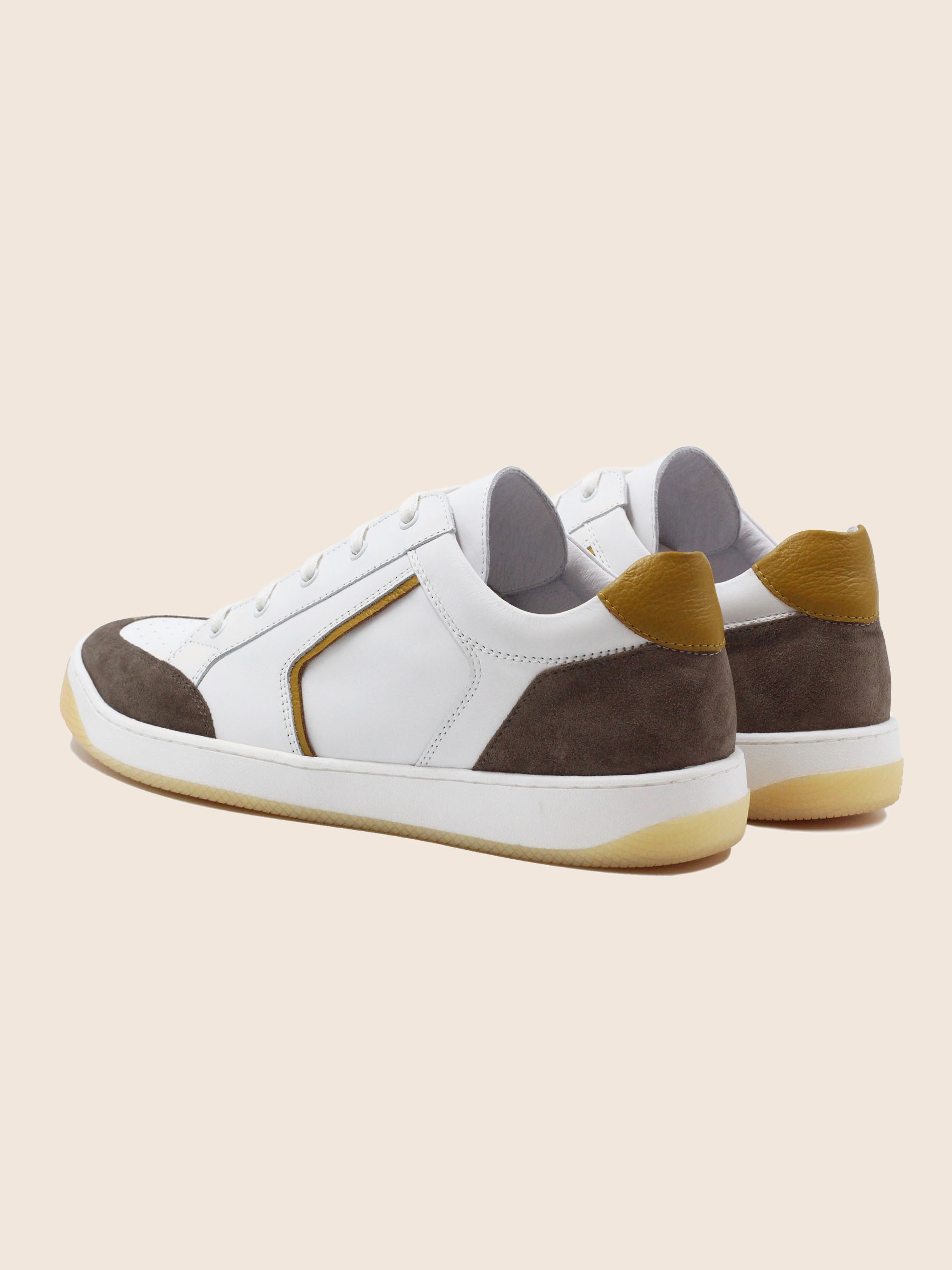 vue arriere baskets retro homme cuir blanc taupe jules jenn