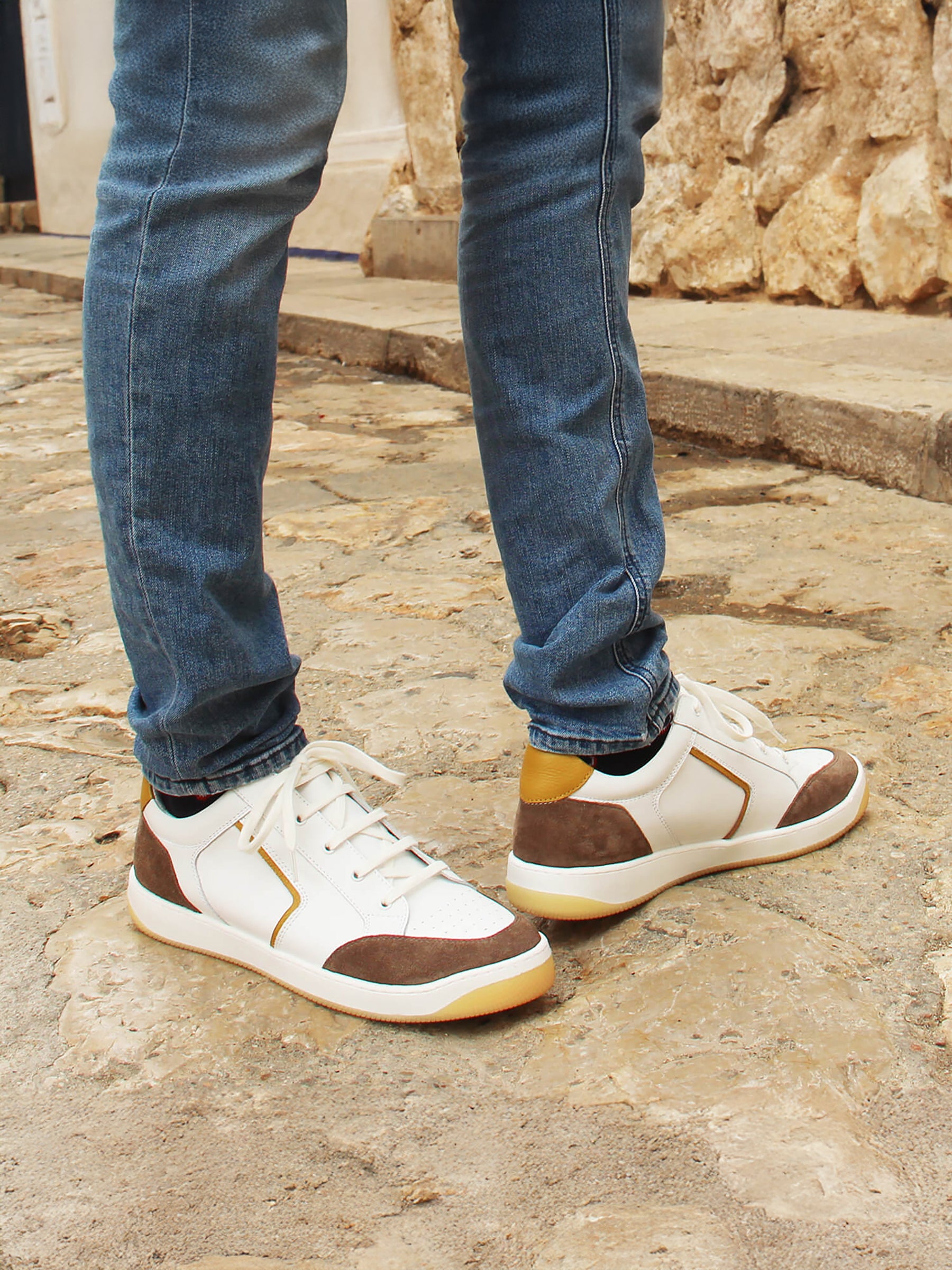 vue portée vue portée baskets retro homme cuir blanc taupe jules jenn