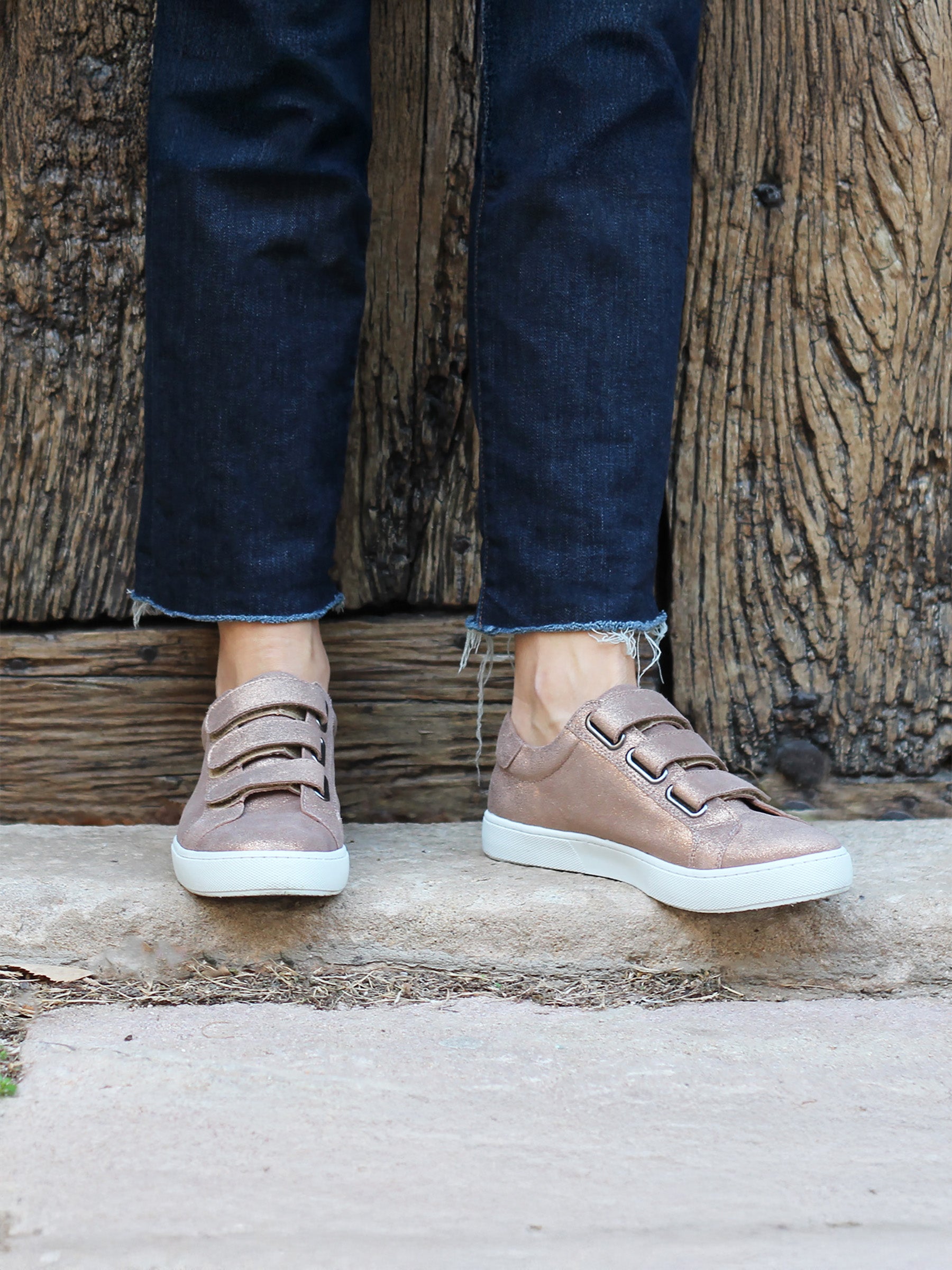 vue portée baskets scratch cuir bronze metallise jules jenn