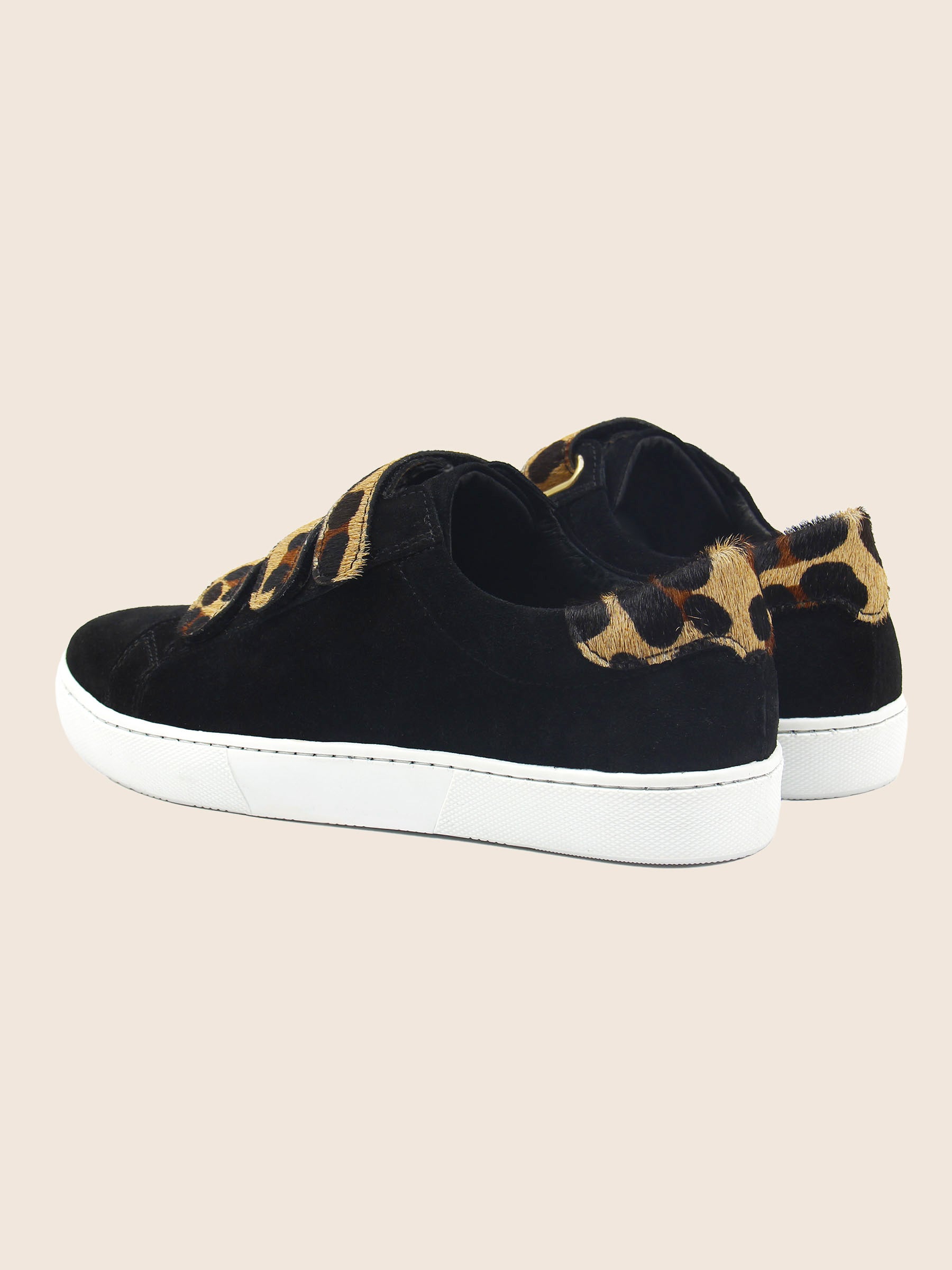 vue arriere baskets a scratch cuir daim noir et leopard jules jenn