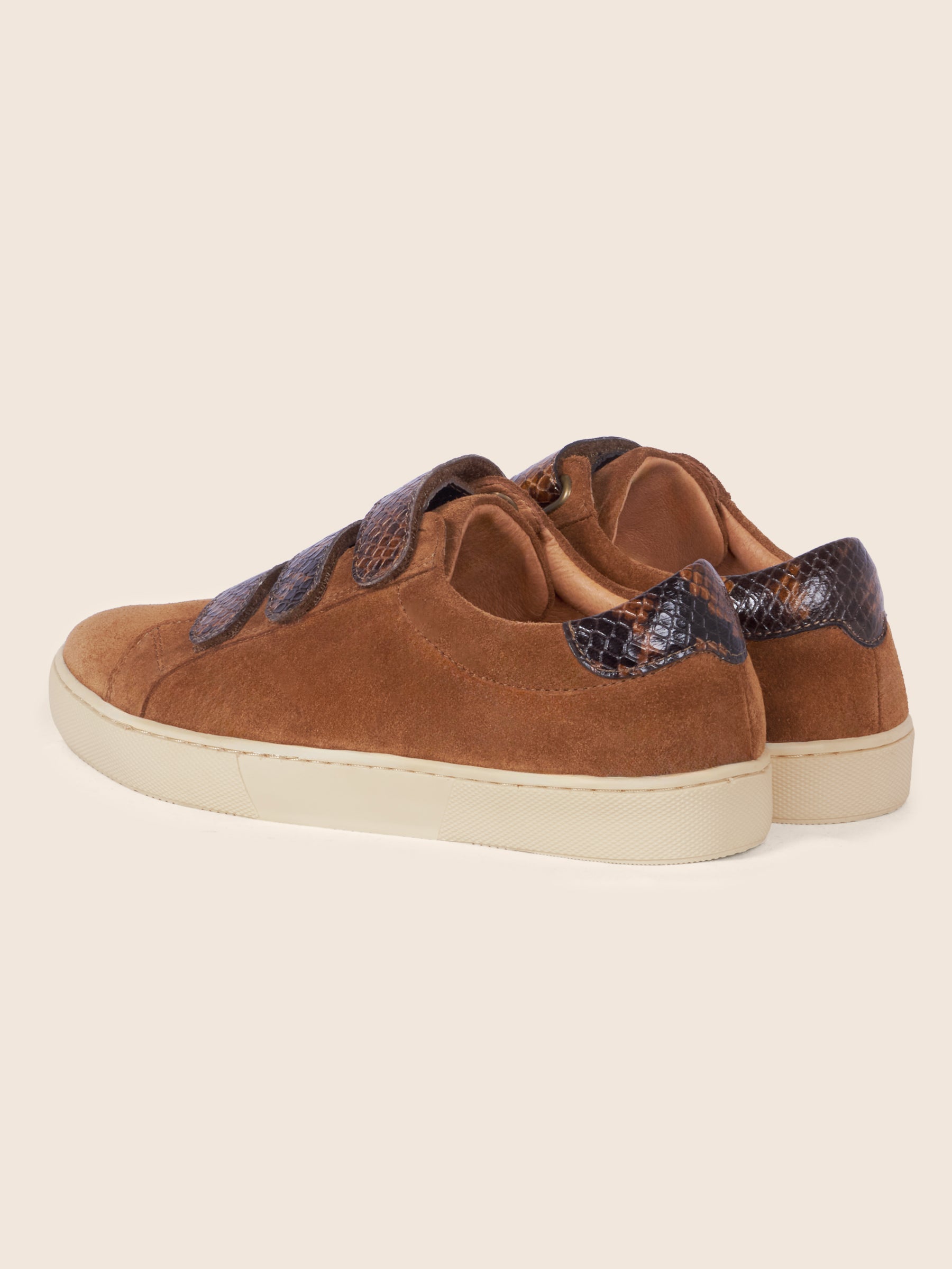 vue arriere baskets scratch cuir daim python cognac jules & jenn