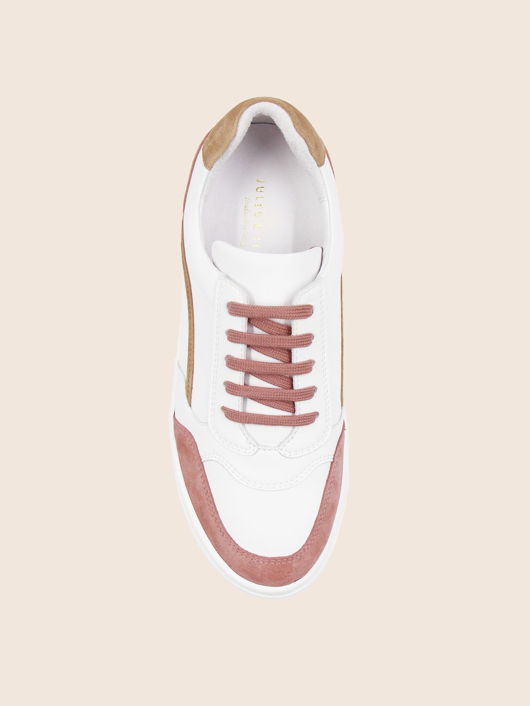 vue dessus baskets vintage cuir blanc cuir daim beige jules jenn