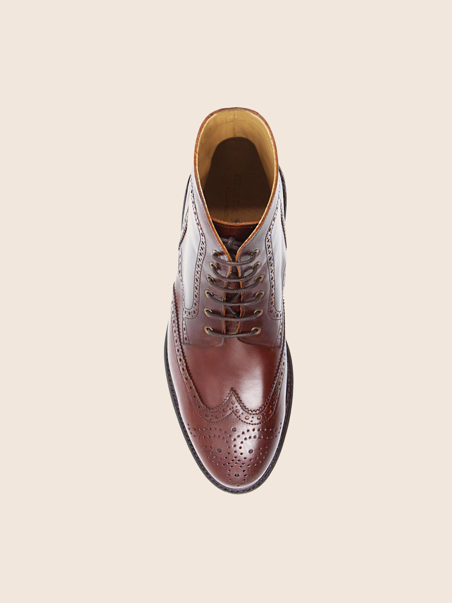 vue dessus boots cousu goodyear cuir cognac jules jenn