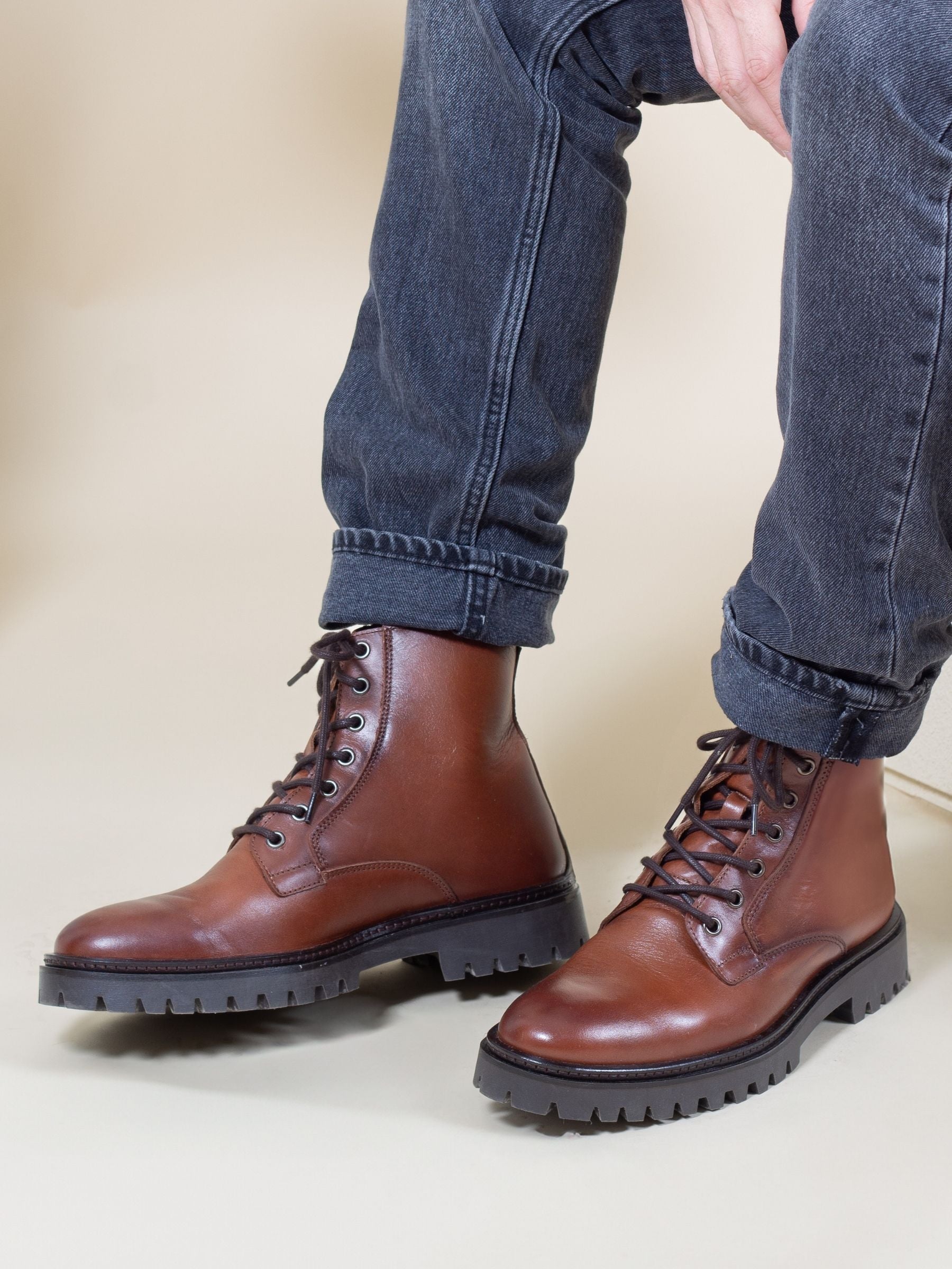 Lacets Homme Lacets Cuir Marron Boots à Lacet Crantées Homme En