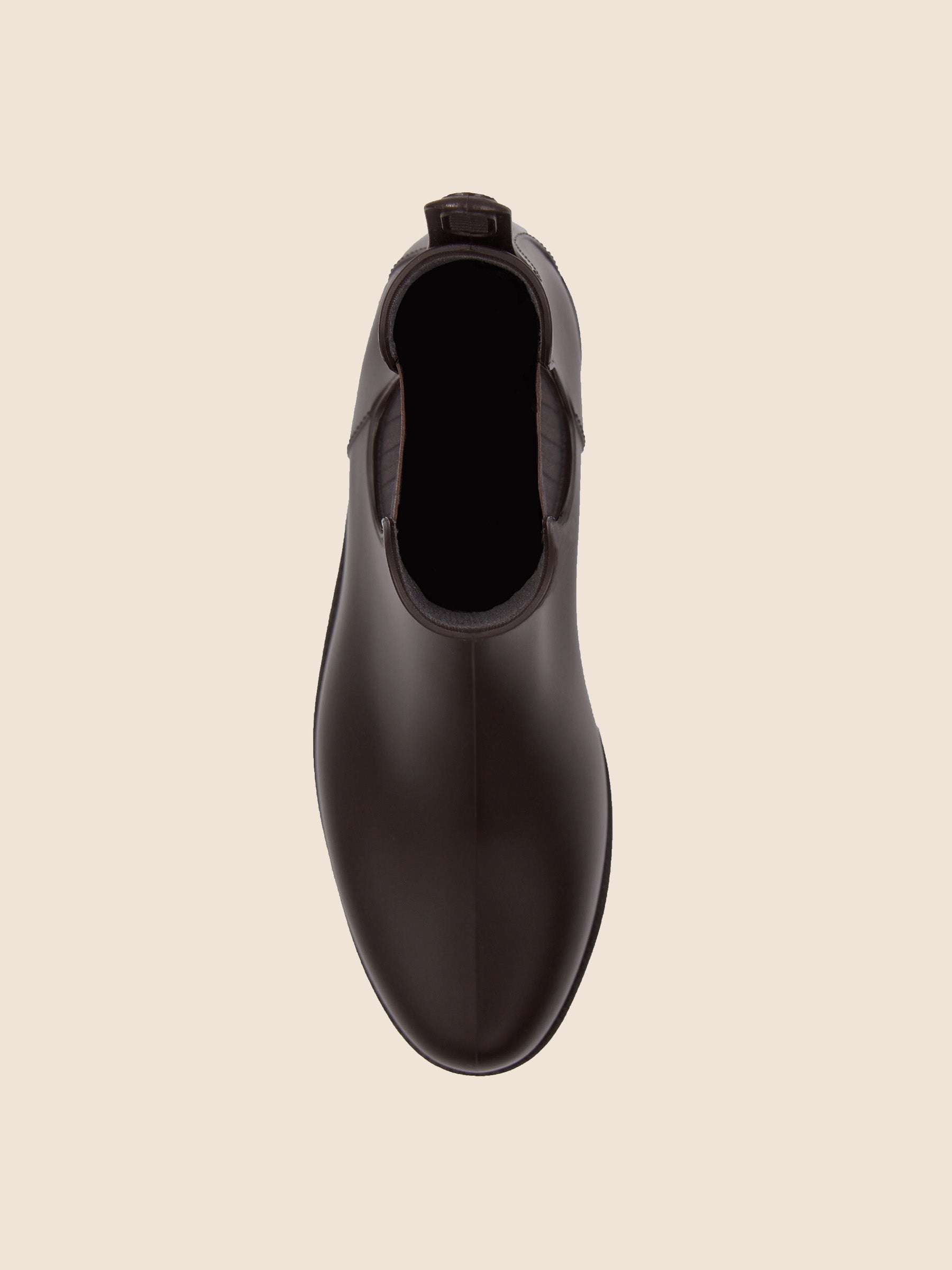 vue dessus boots de pluie caoutchouc marron