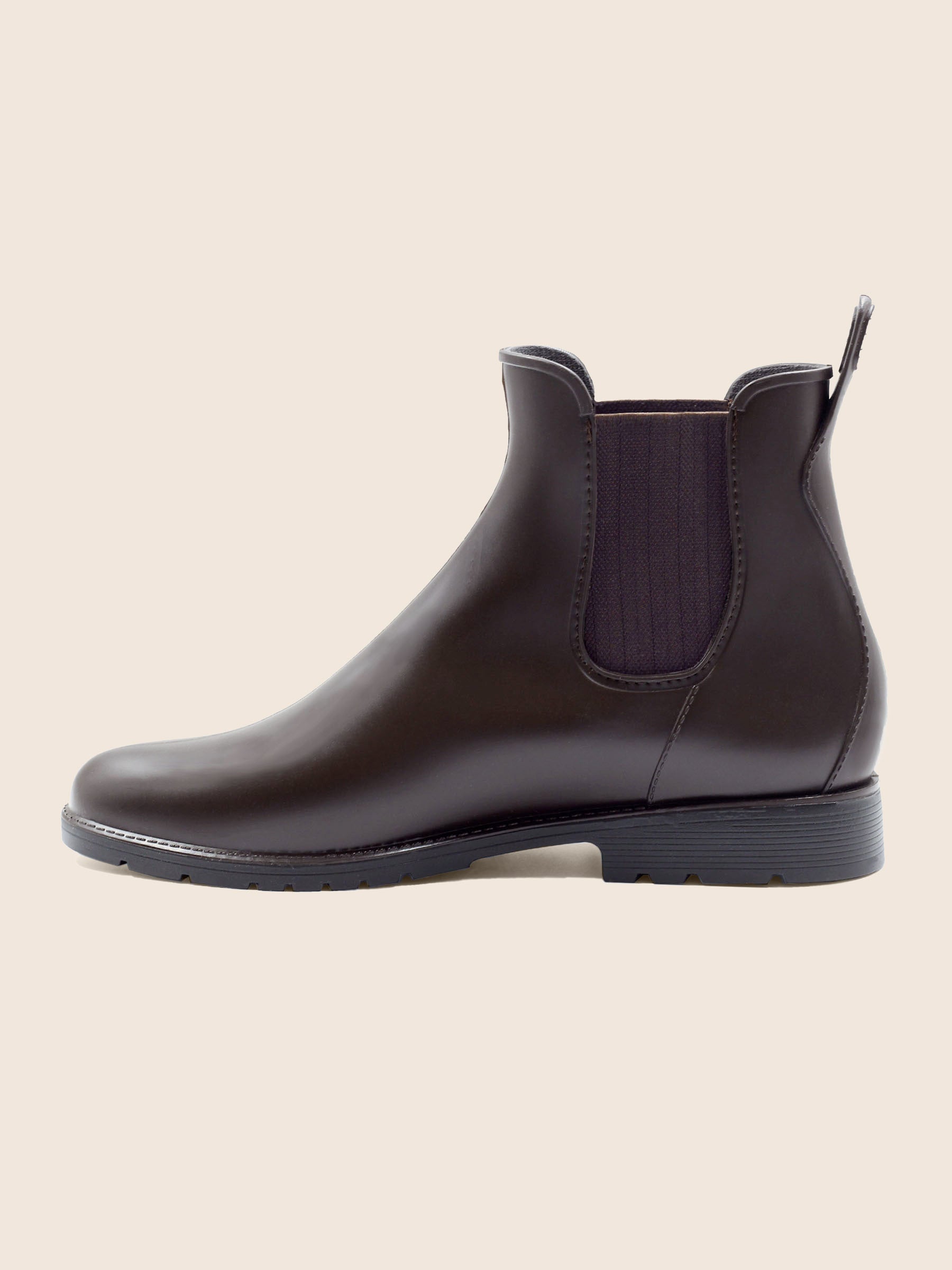 vue interieur boots de pluie caoutchouc marron