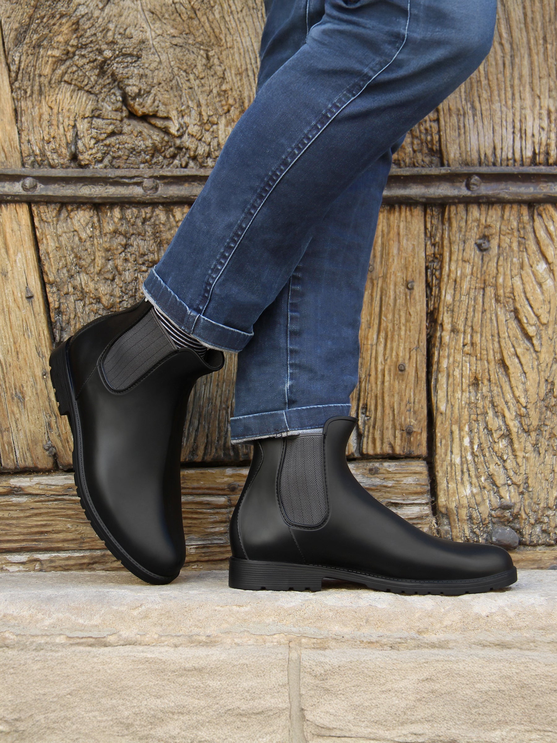 vue portée boots pluie caoutchouc noir gris jules jenn