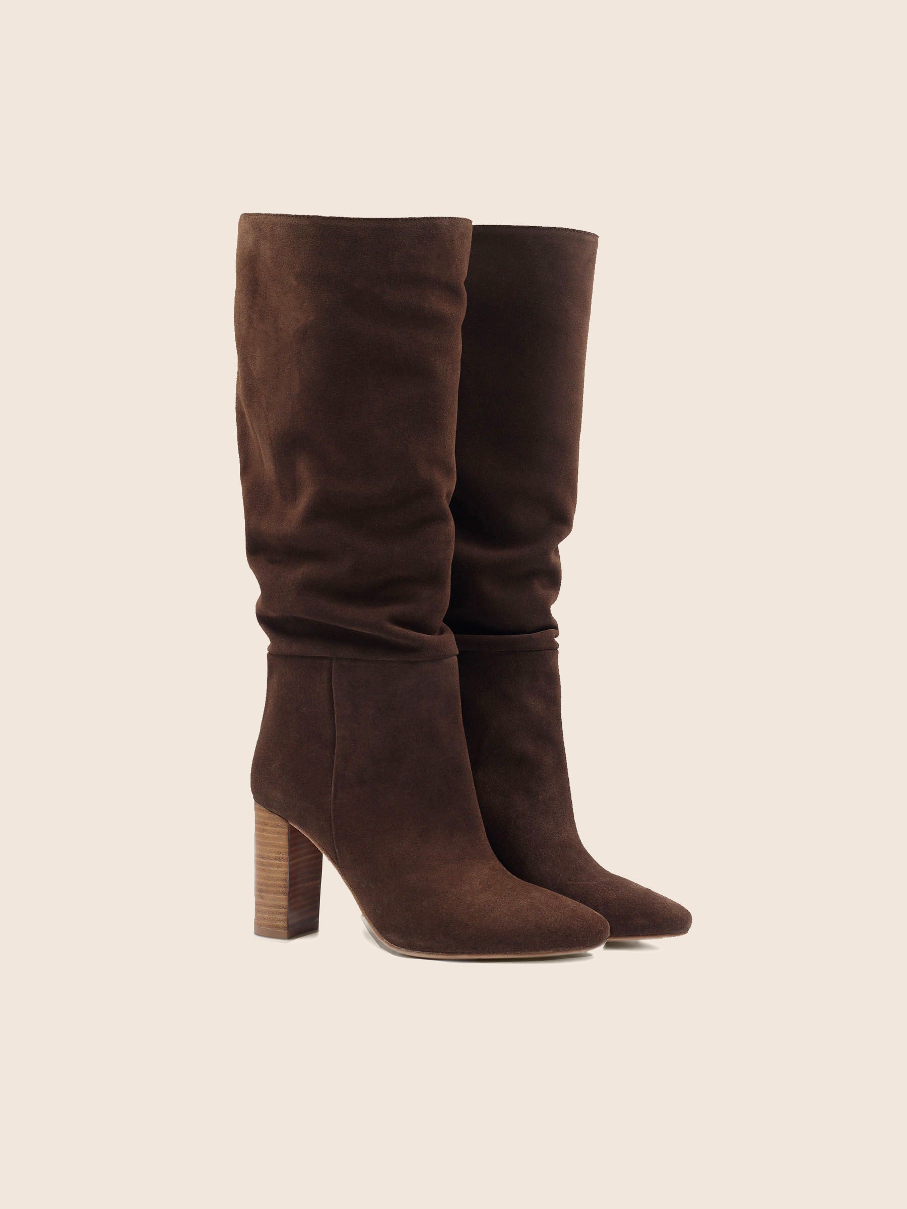 bottes drapees cuir daim marron jules & jenn