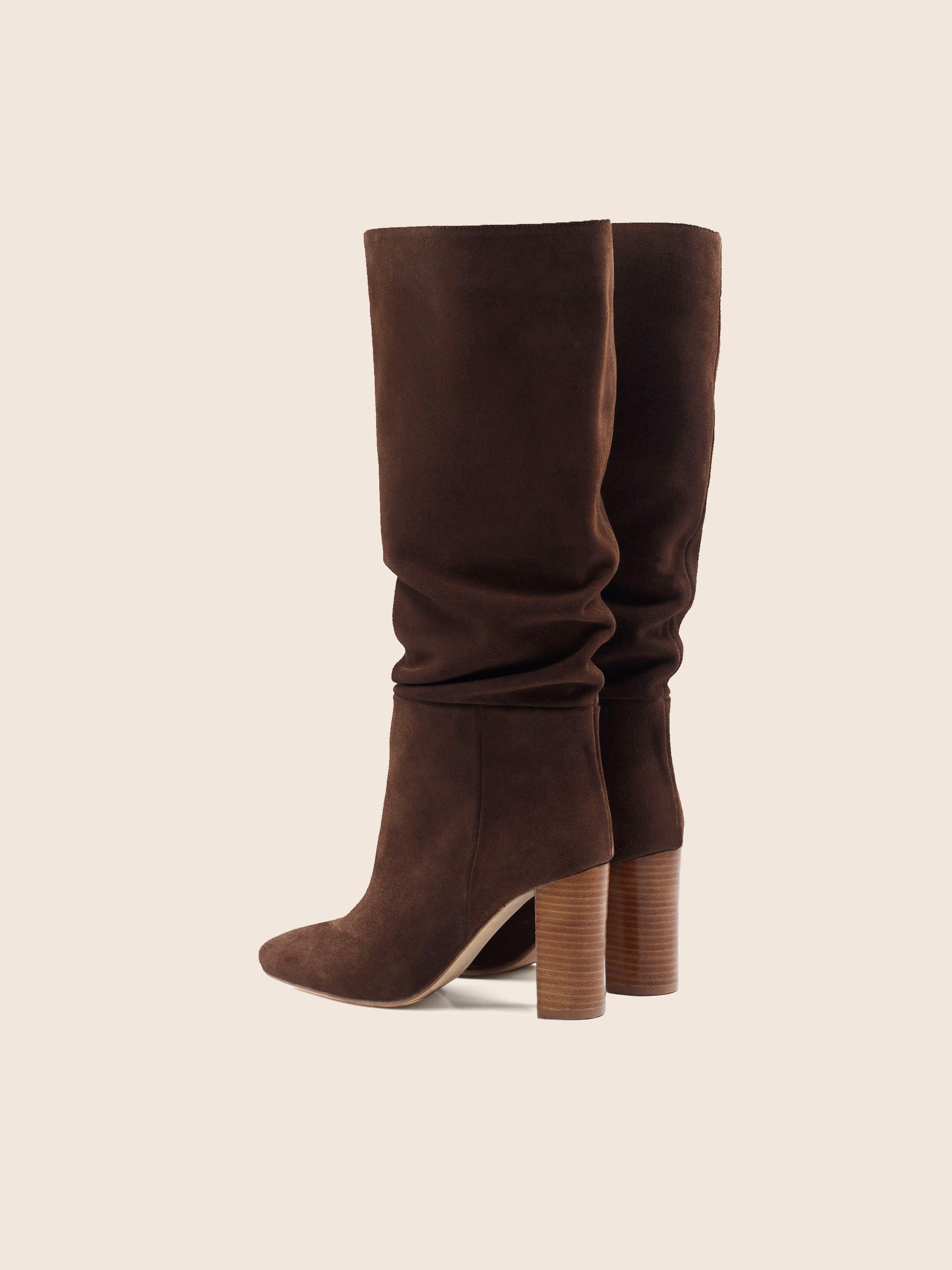 vue arriere bottes drapees cuir daim marron jules & jenn