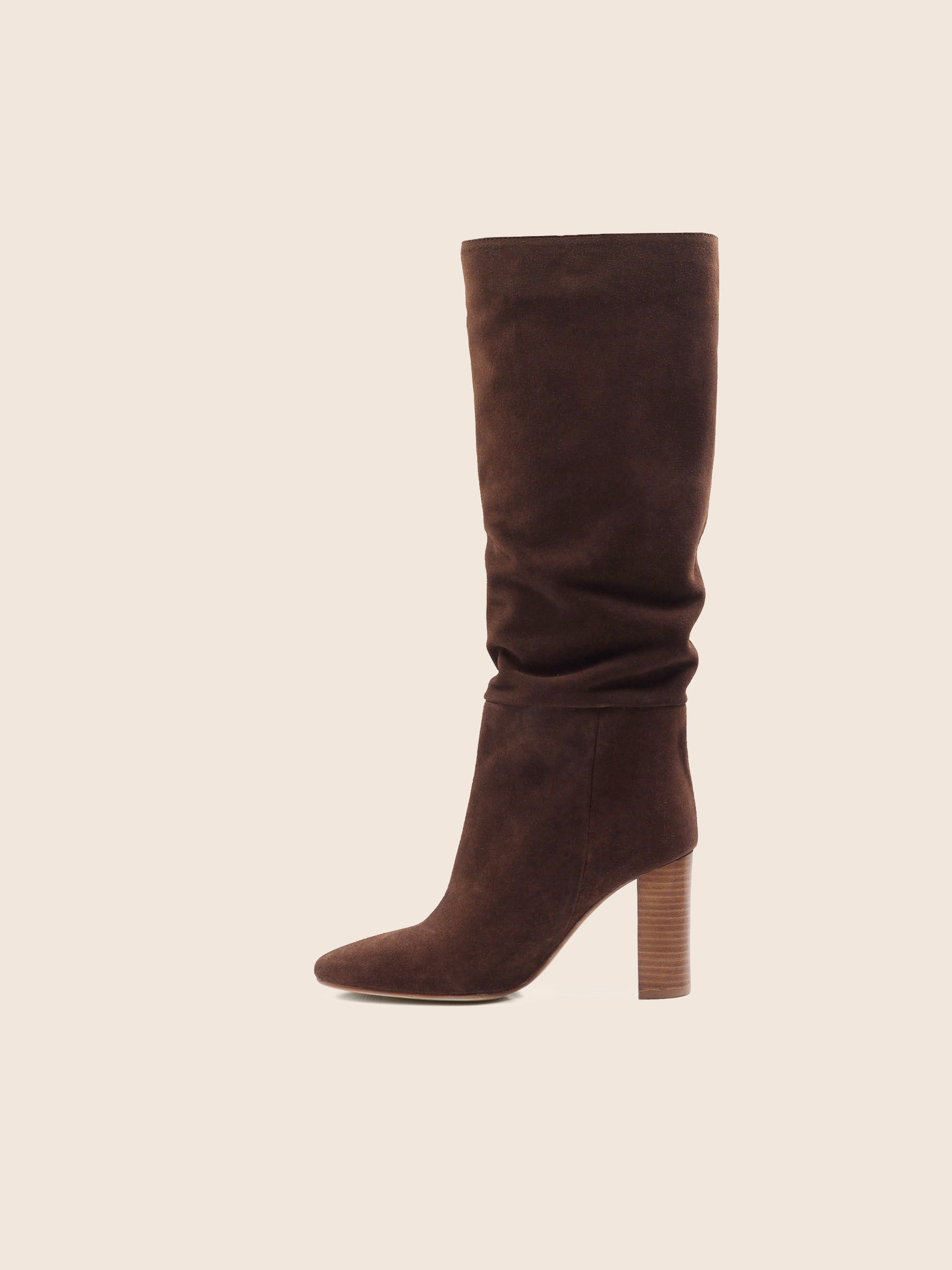 vue interieur bottes drapees cuir daim marron jules & jenn