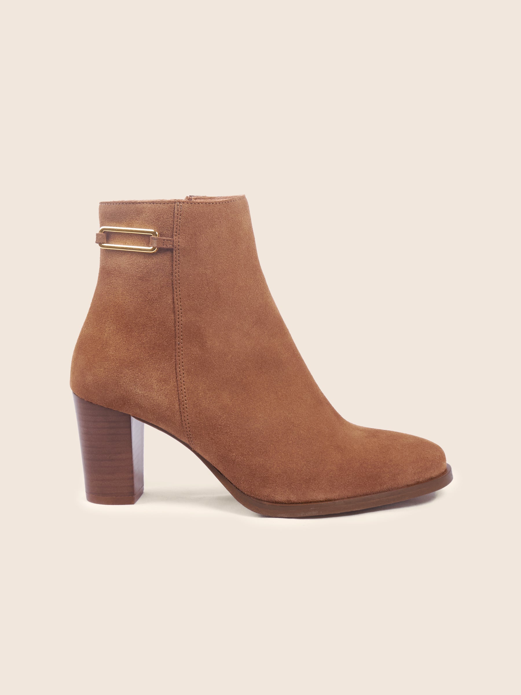 photo vue profil bottines bijoux talon zelie cuir daim cognac jules jenn