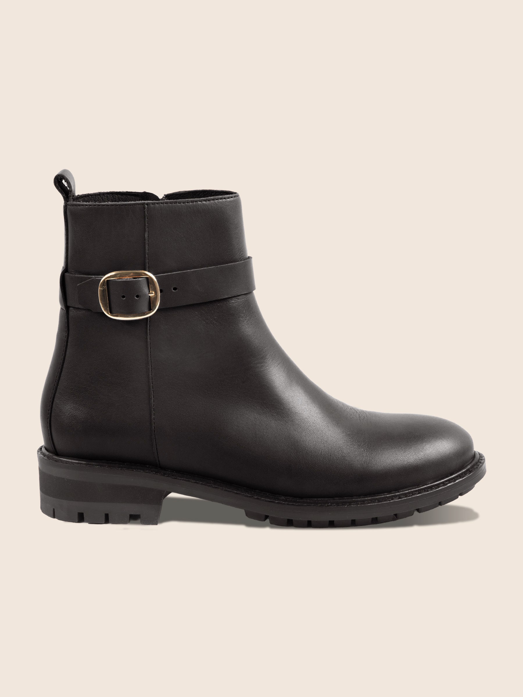 vue extérieur bottine à boucle cuir noir jules jenn