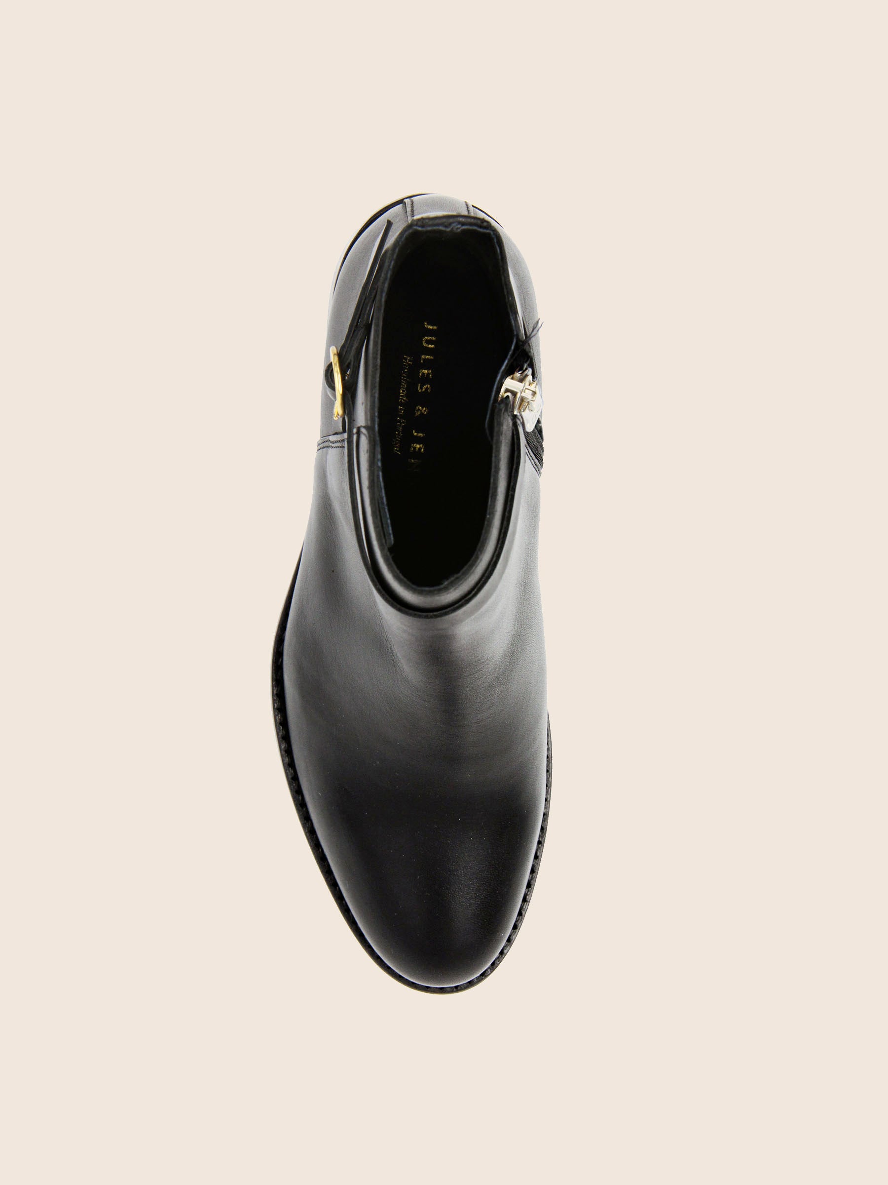 vue dessus bottines cavalière cuir noir jules jenn