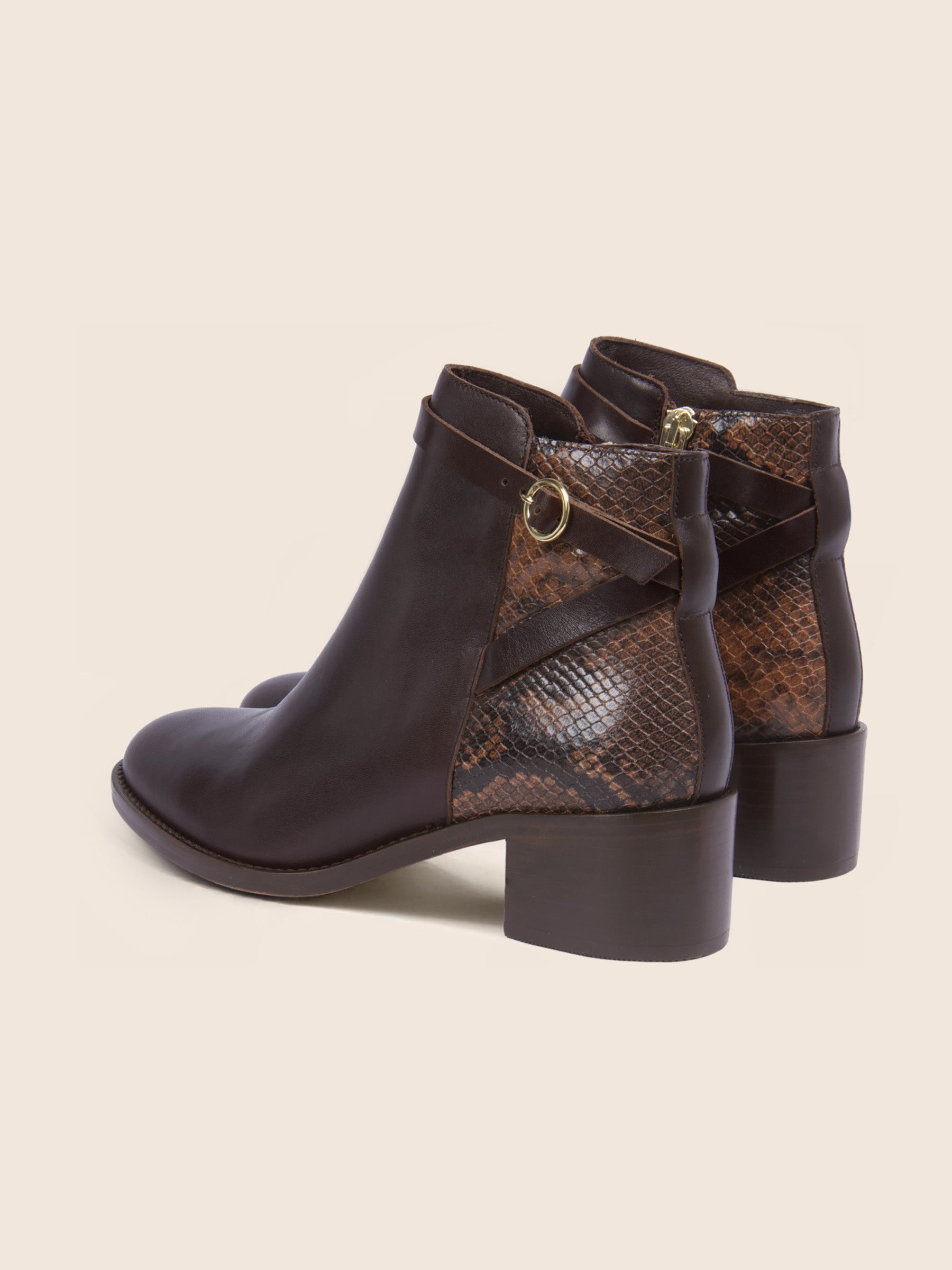 vue arrière bottines cavalières cuir marron python jules & jenn
