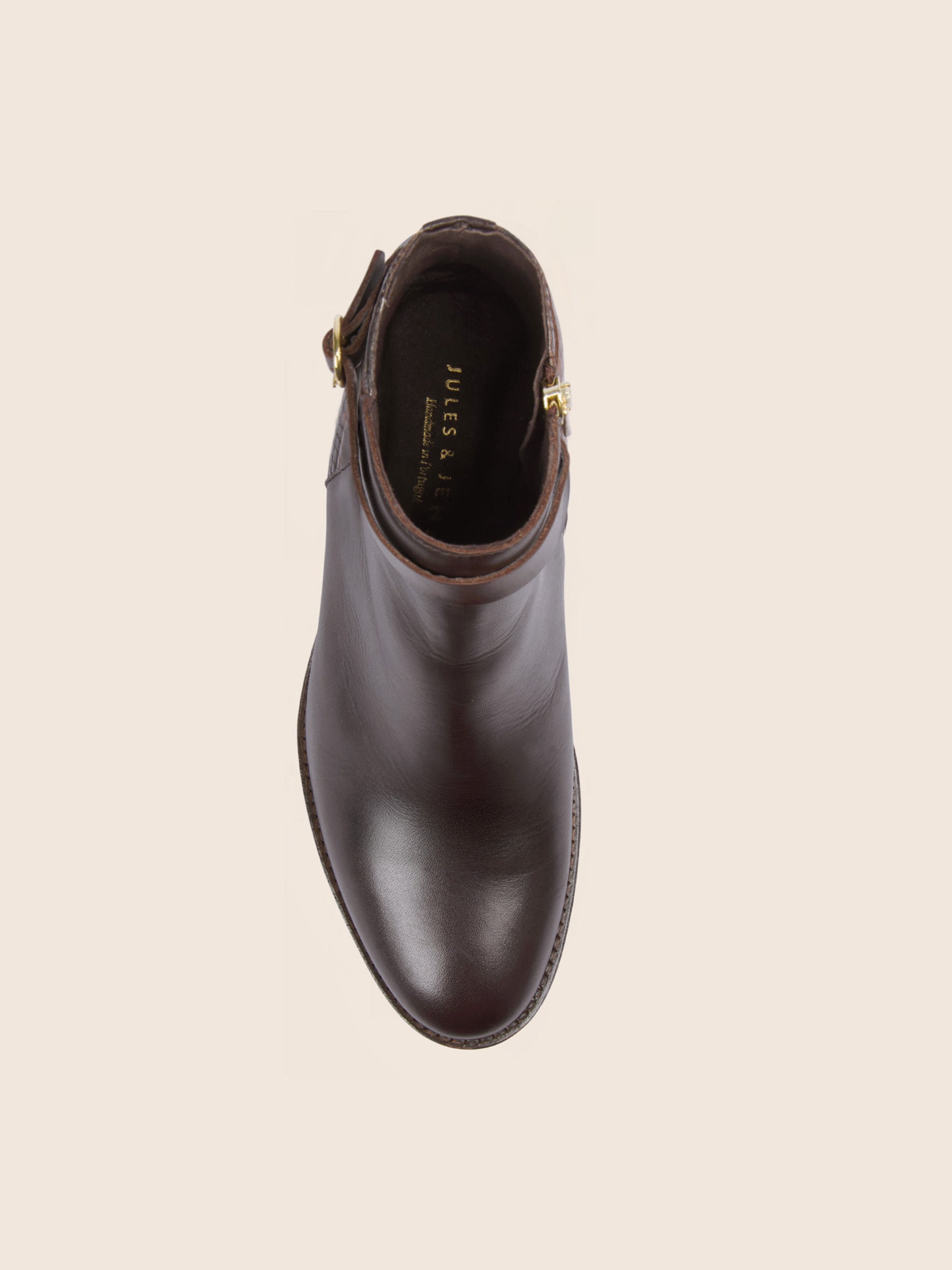 vue dessus bottines cavalières cuir marron python jules & jenn