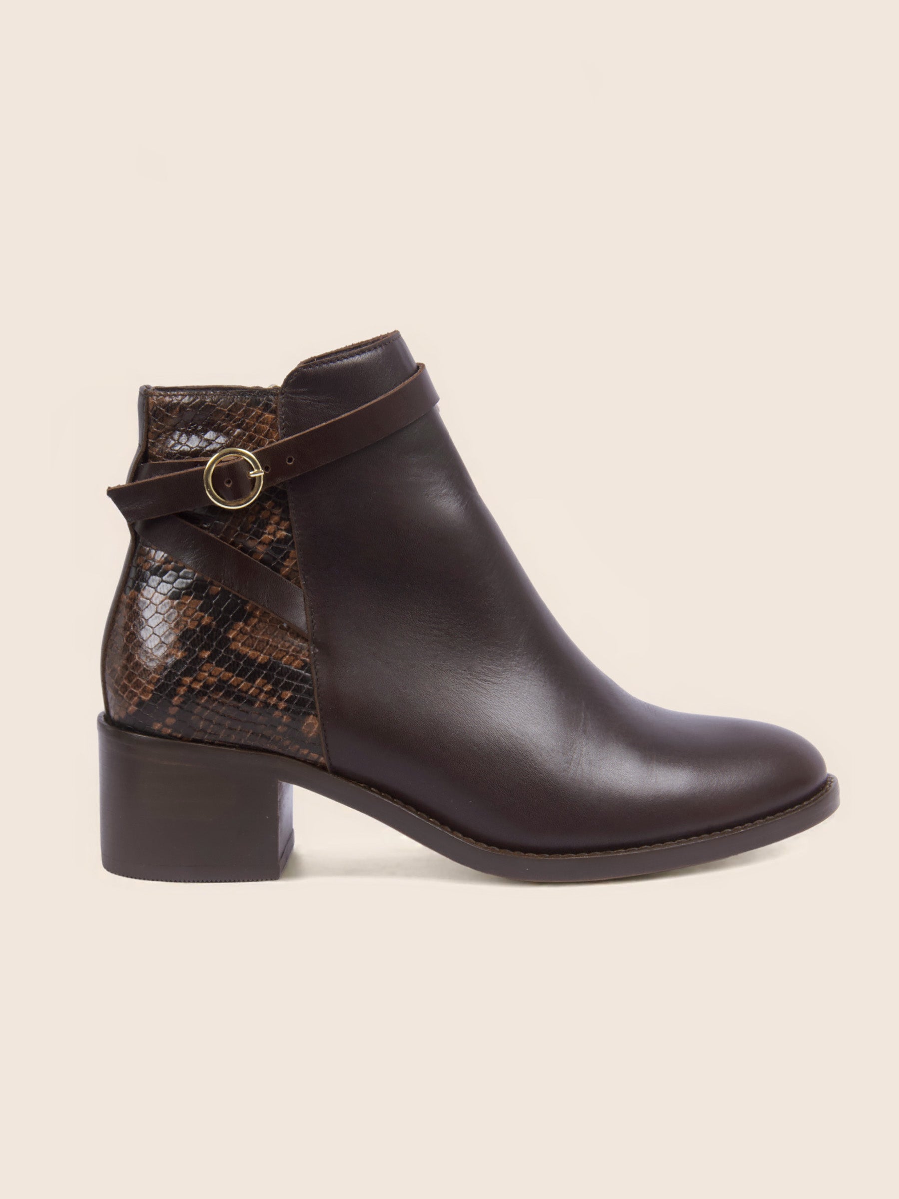 vue extérieur bottines cavalières cuir marron python jules & jenn