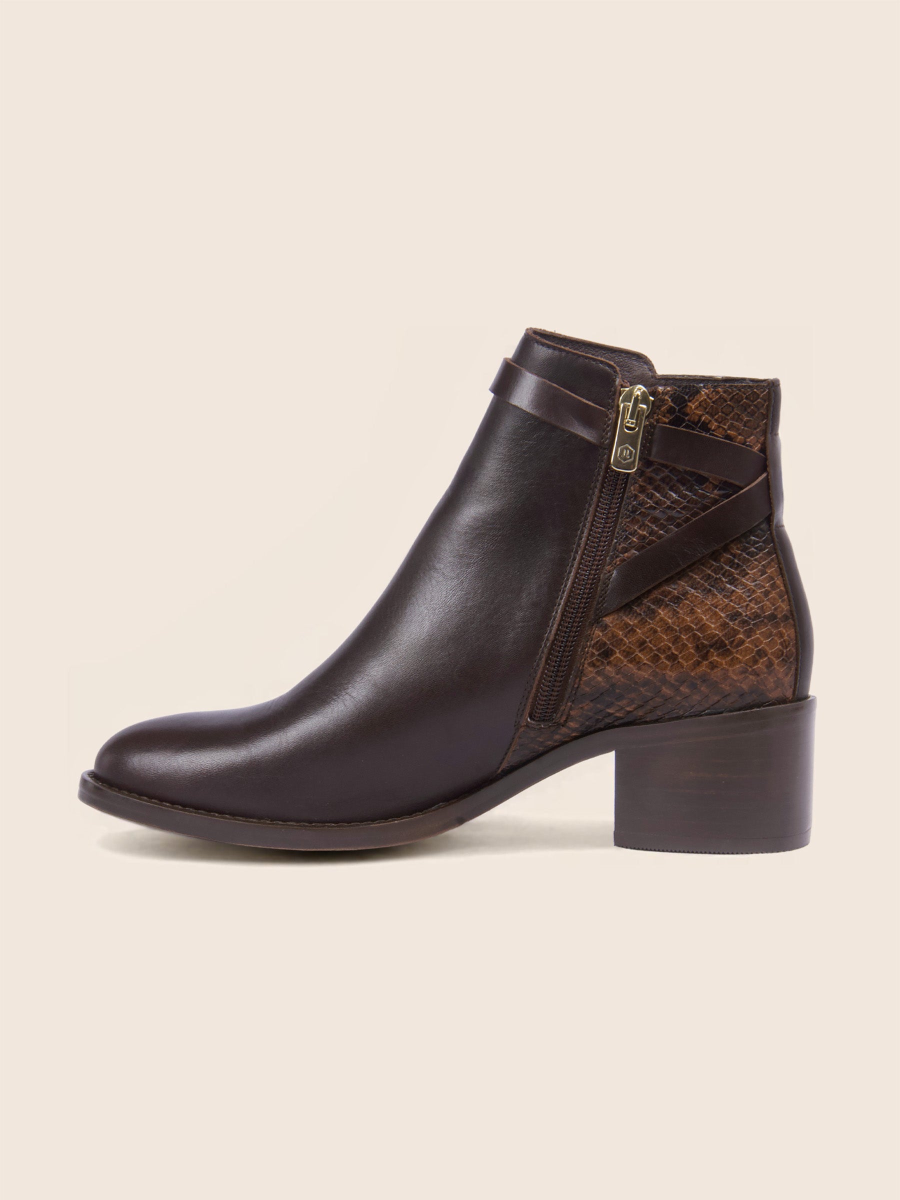 vue intérieur bottines cavalières cuir marron python jules jenn