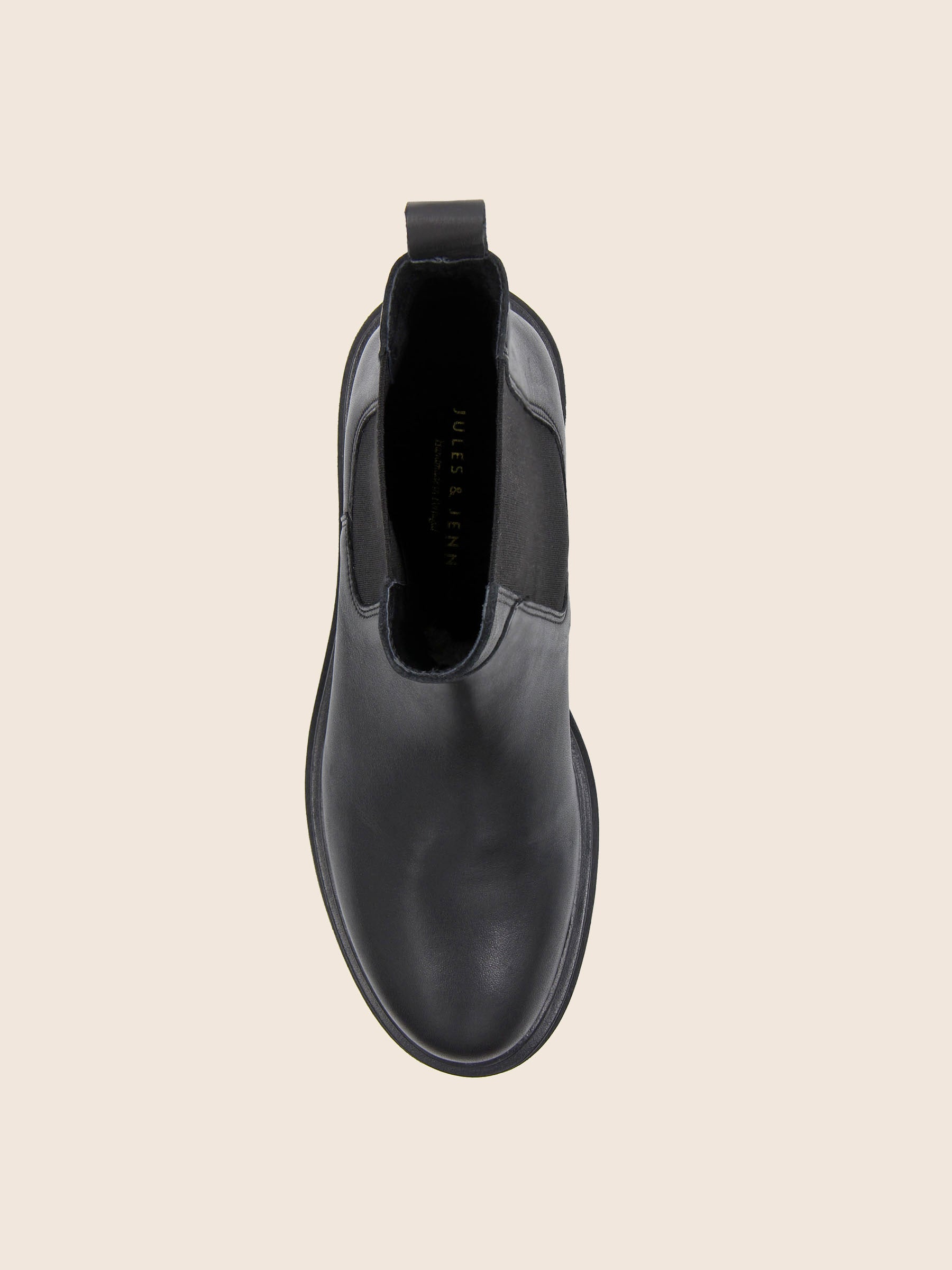 vue dessus bottines chelsea crantees cuir noir jules & jenn