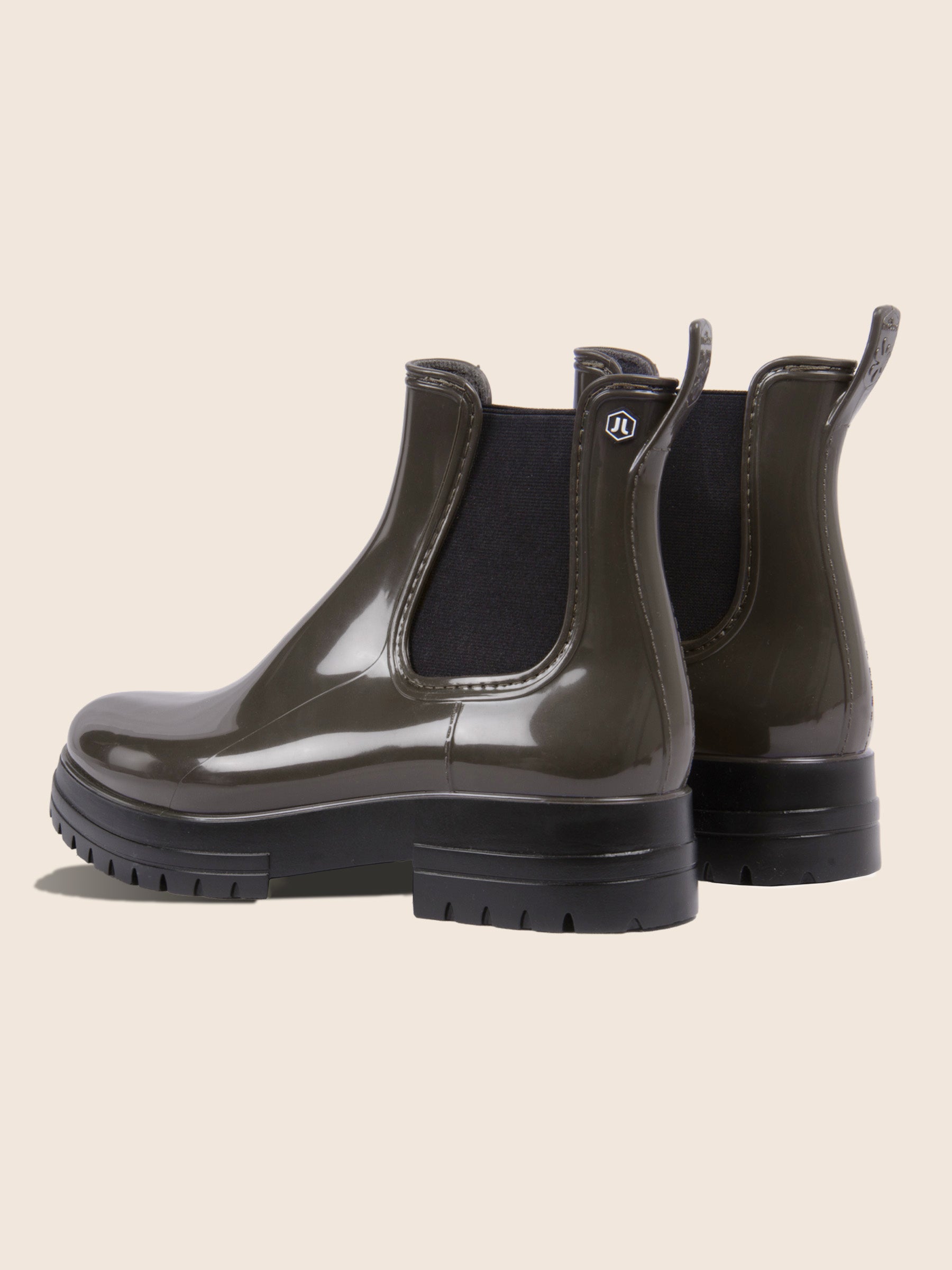 vue arrière bottines de pluie crantées kaki et noir jules & jenn
