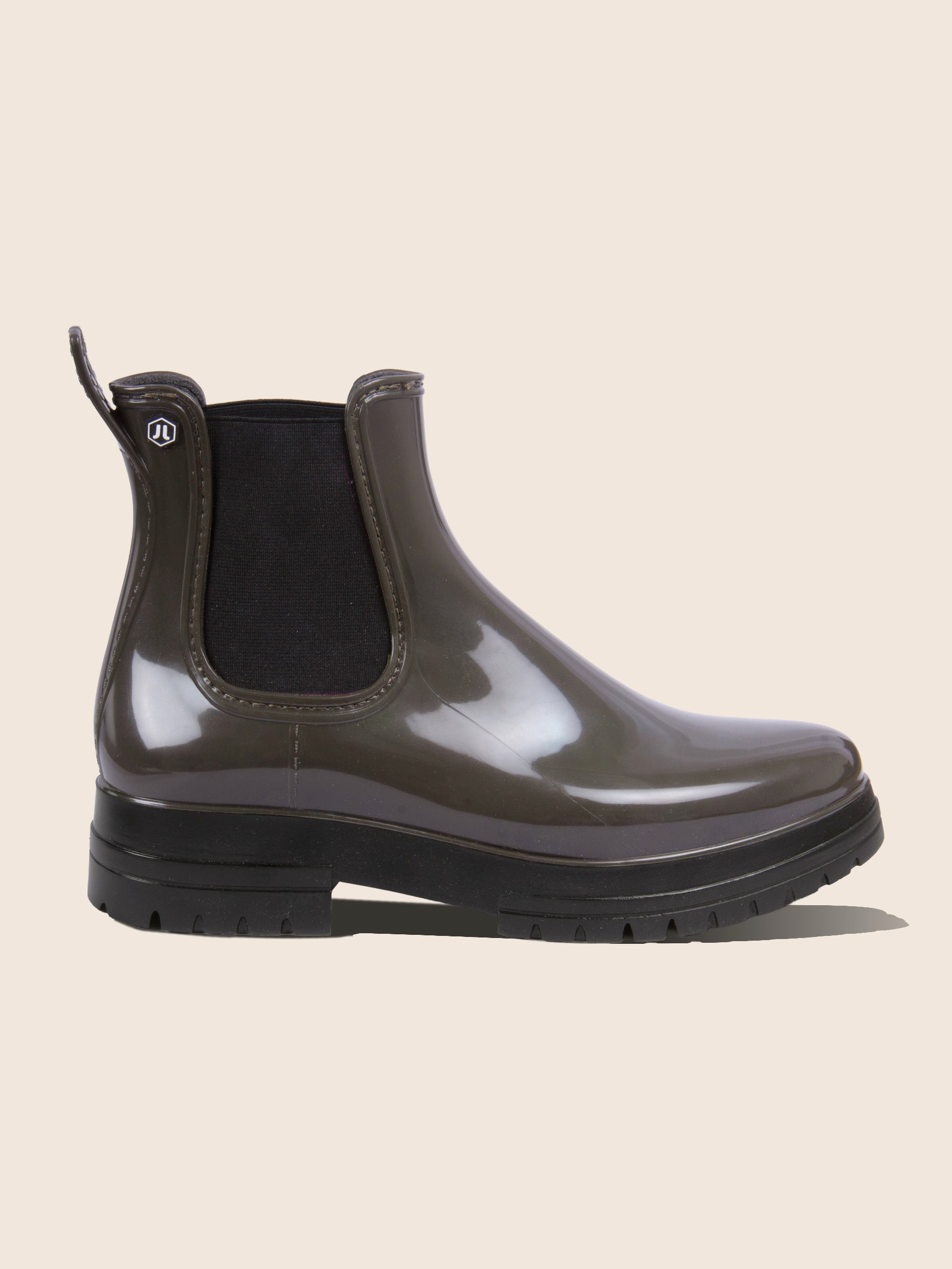 vue extérieur bottines de pluie crantées kaki et noir jules & jenn