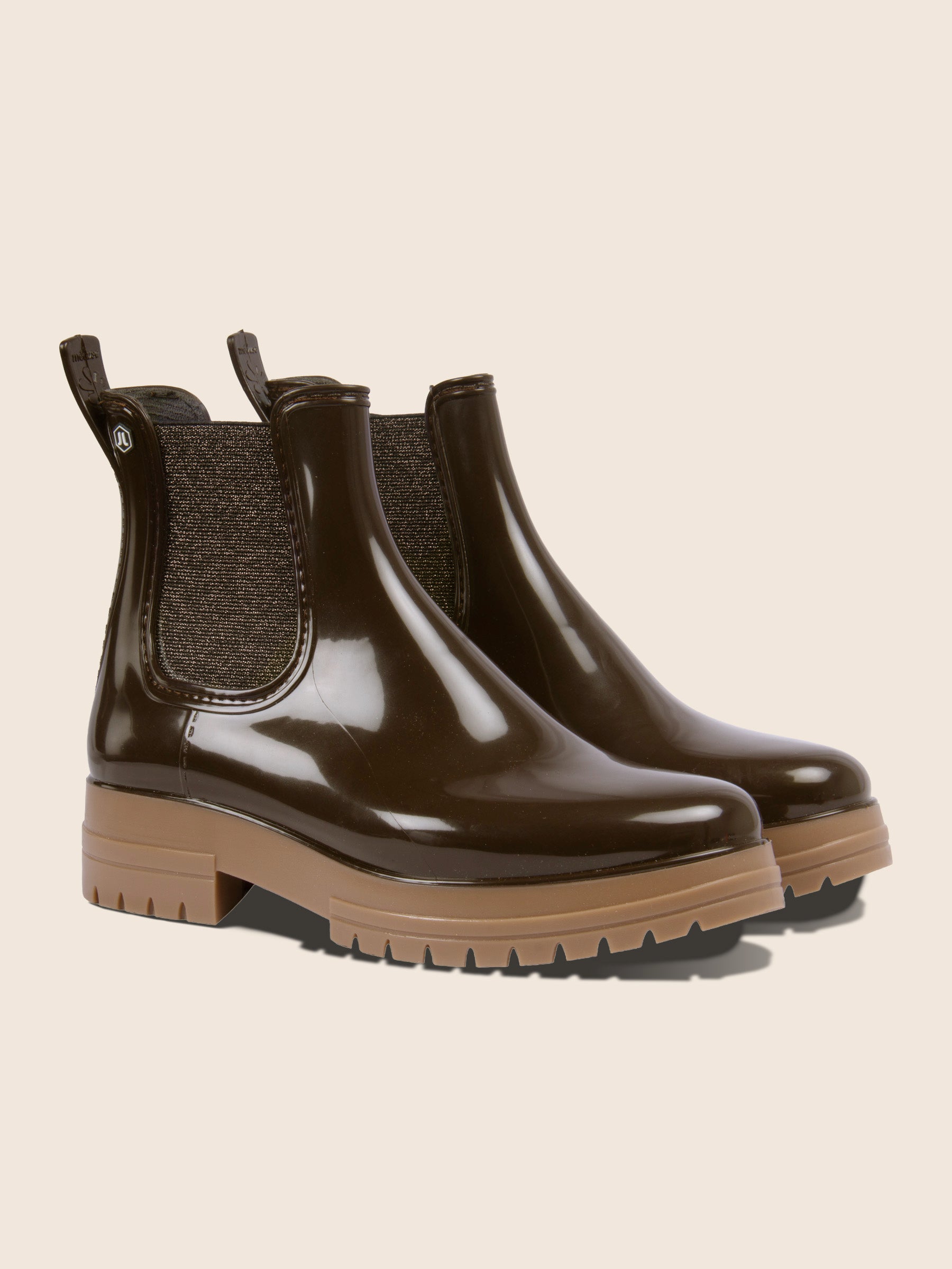bottines de pluie crantées marron et beige jules & jenn