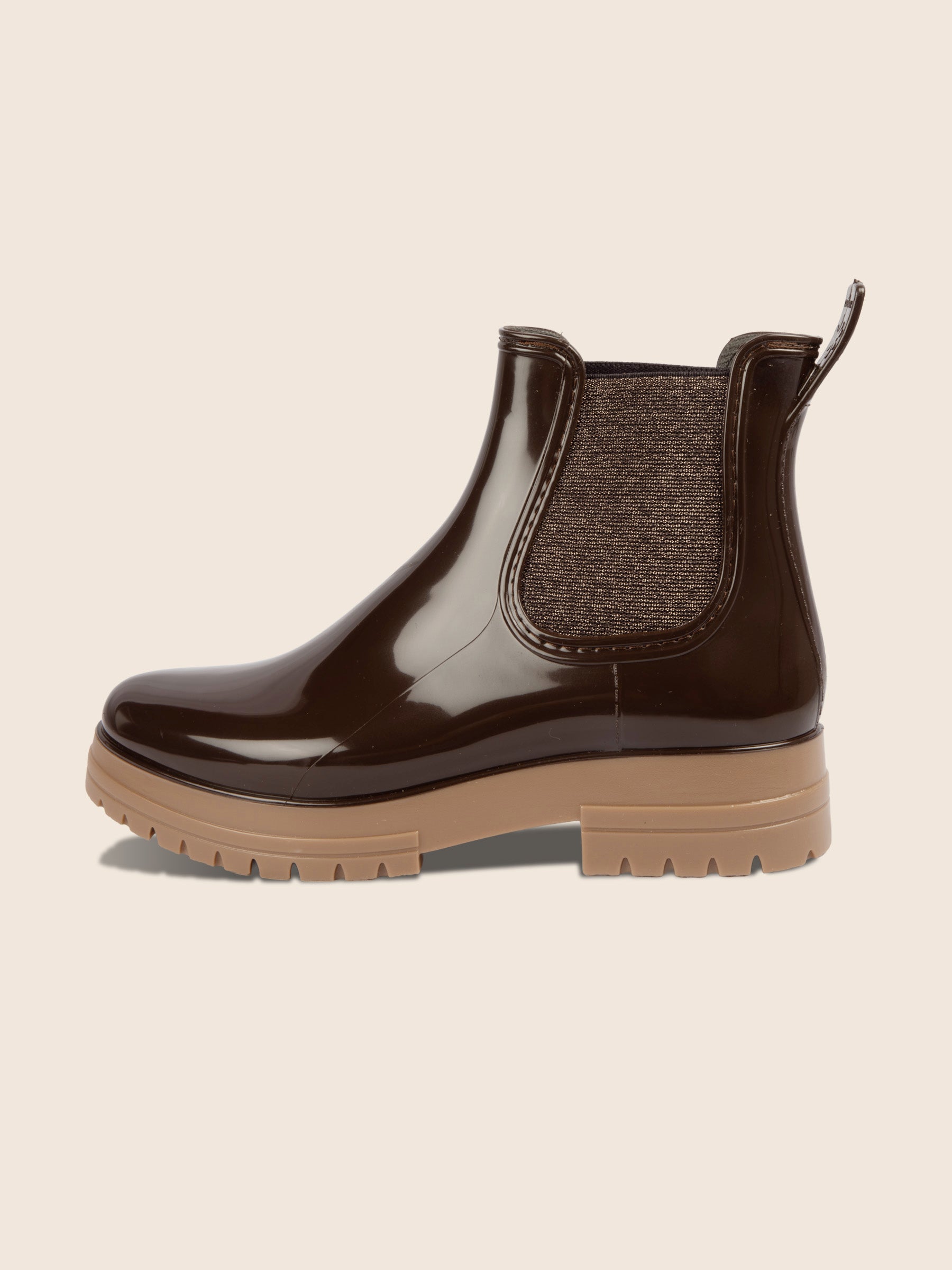 vue intérieur bottines de pluie crantées marron et beige jules & jenn