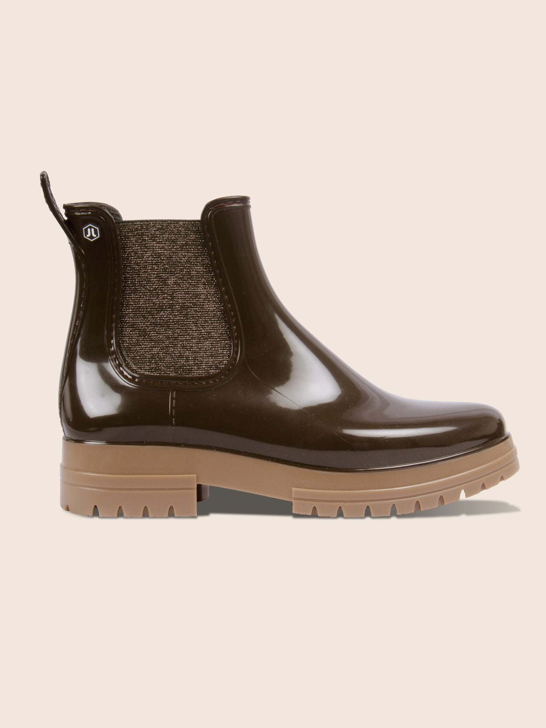 vue extérieur bottines de pluie crantées marron et beige jules & jenn