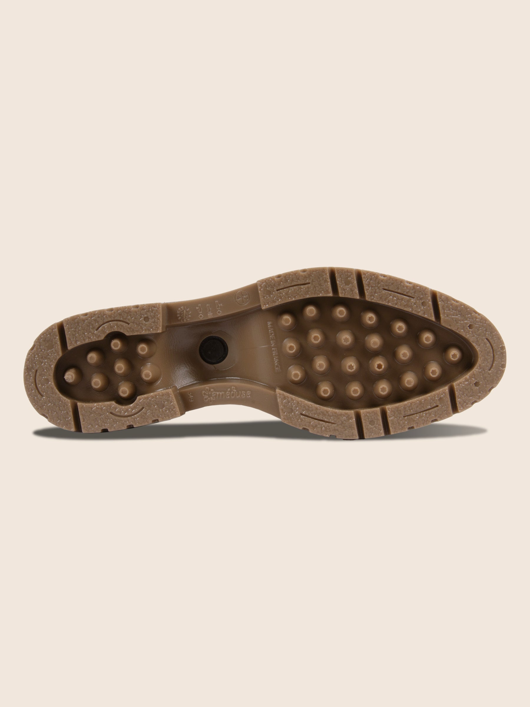 vue dessous bottines de pluie crantées marron et beige jules & jenn