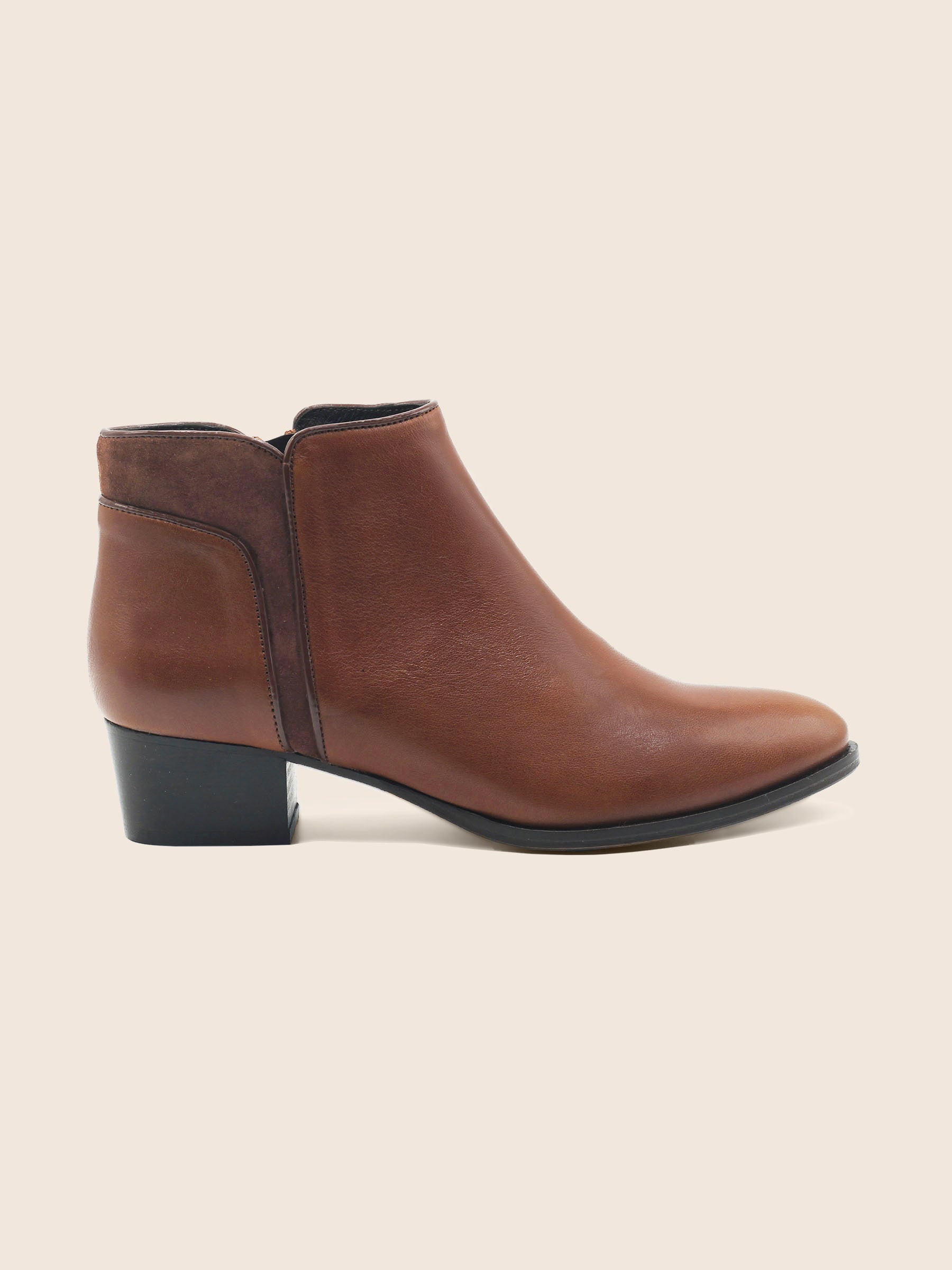 vue extérieur bottines moyen talon cuir camel jules & jenn