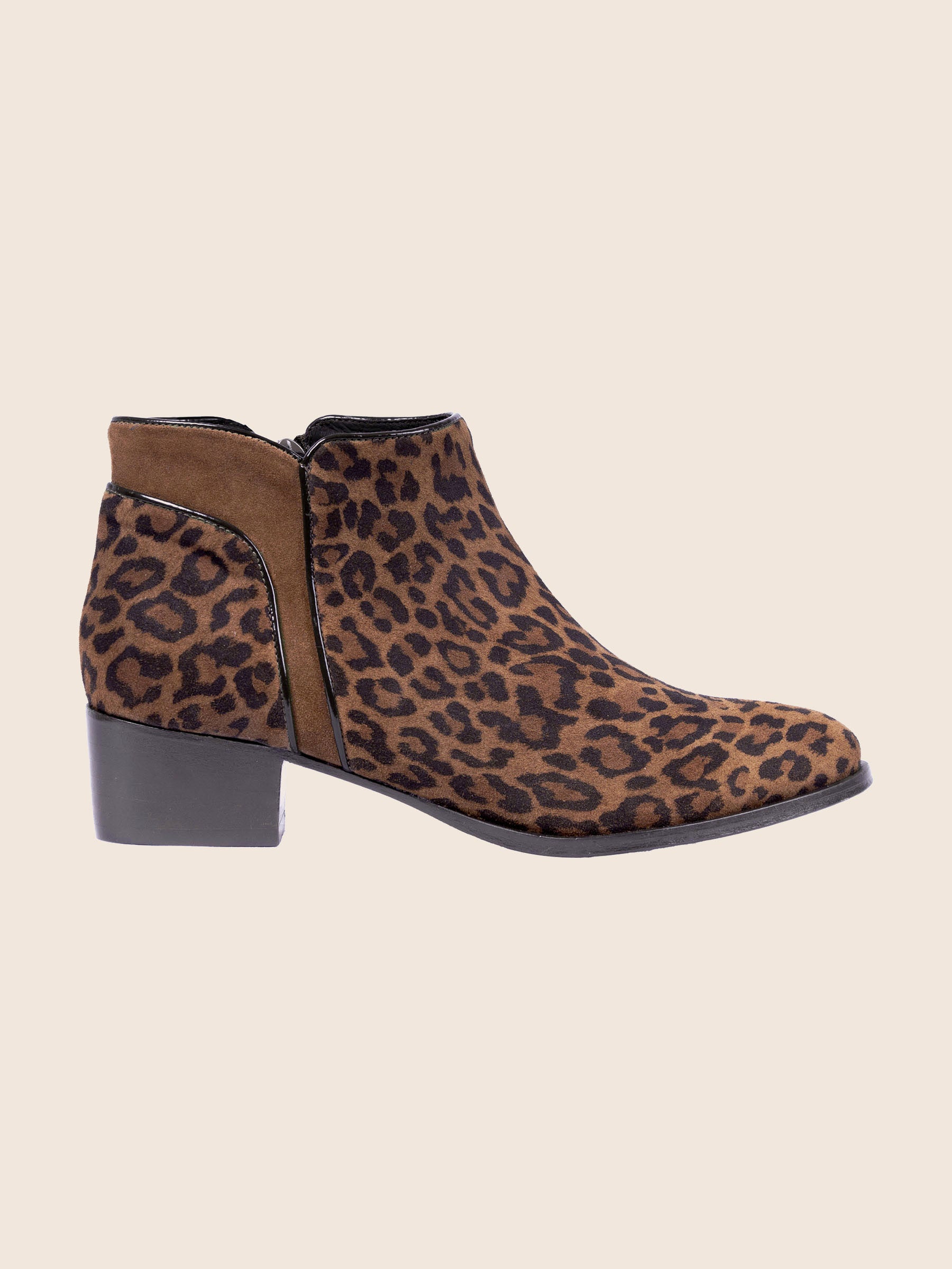 vue profil bottines moyen talon cuir daim leopard jules jenn