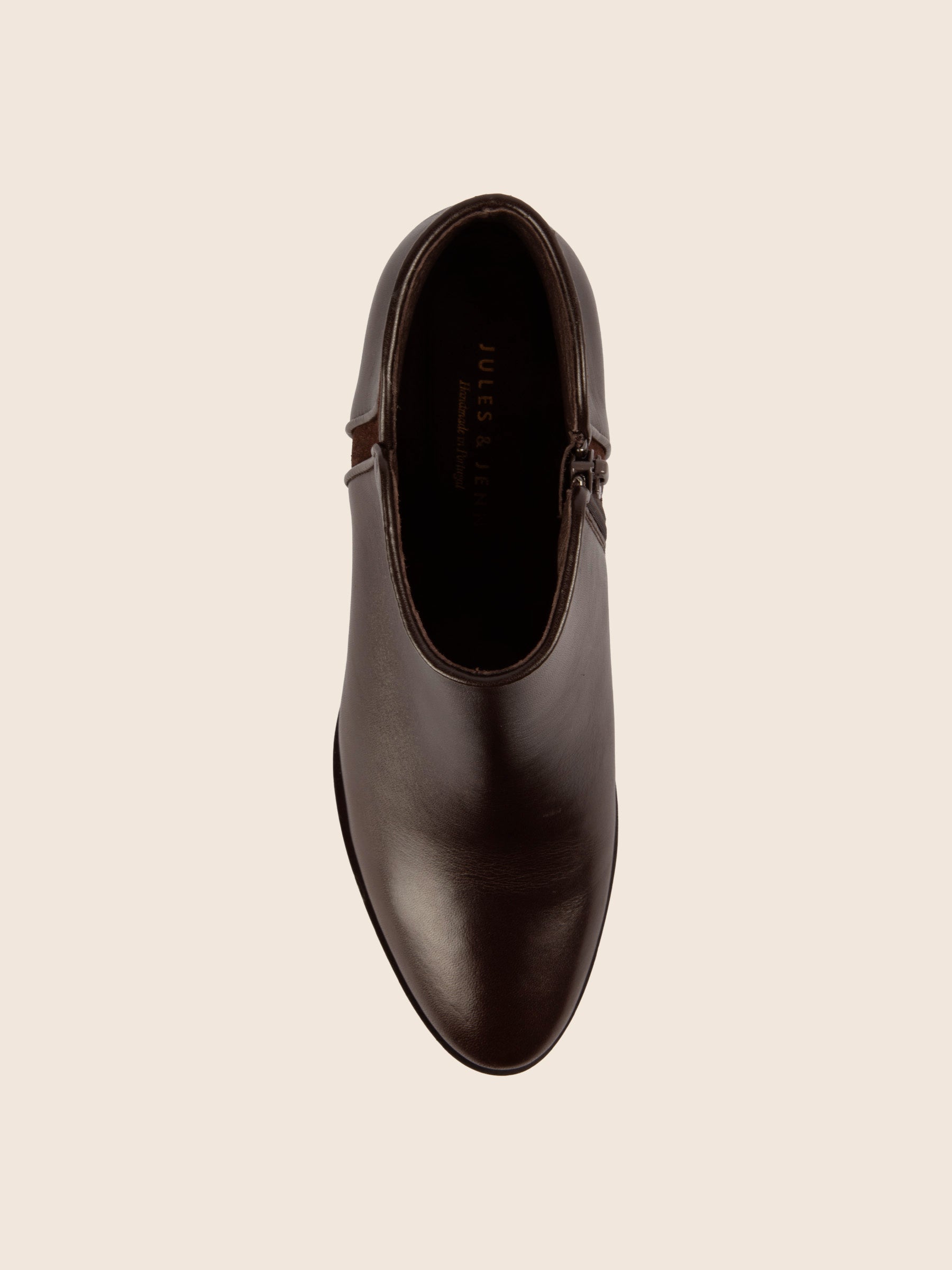 vue dessus bottines moyen talon cuir marron jules jenn