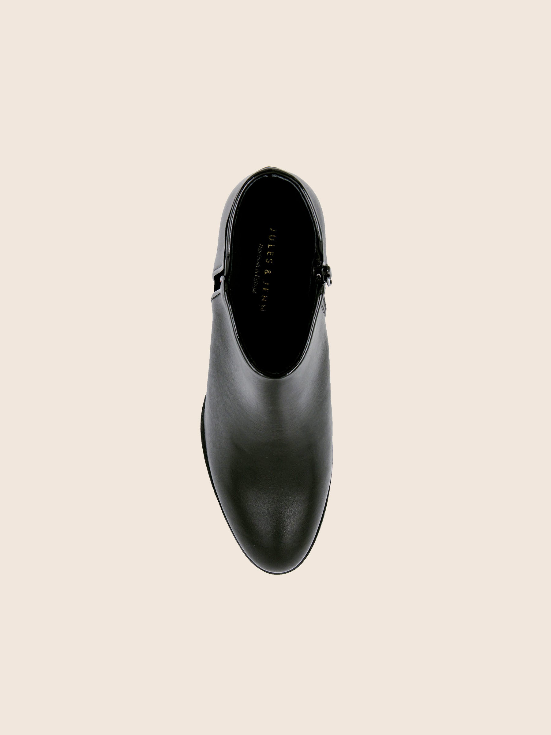 vue dessus bottines moyen talon cuir noir